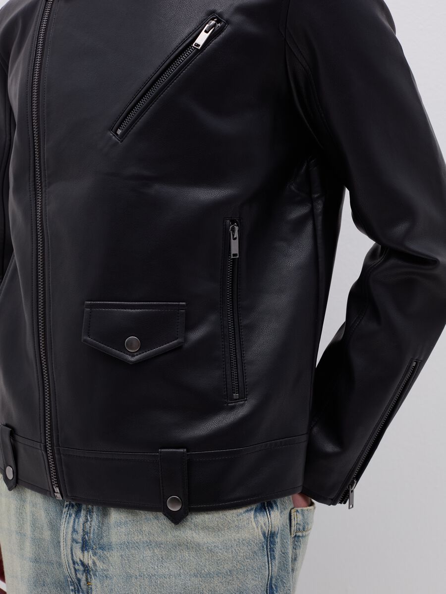 Full-zip glossy-effect biker jacket_3