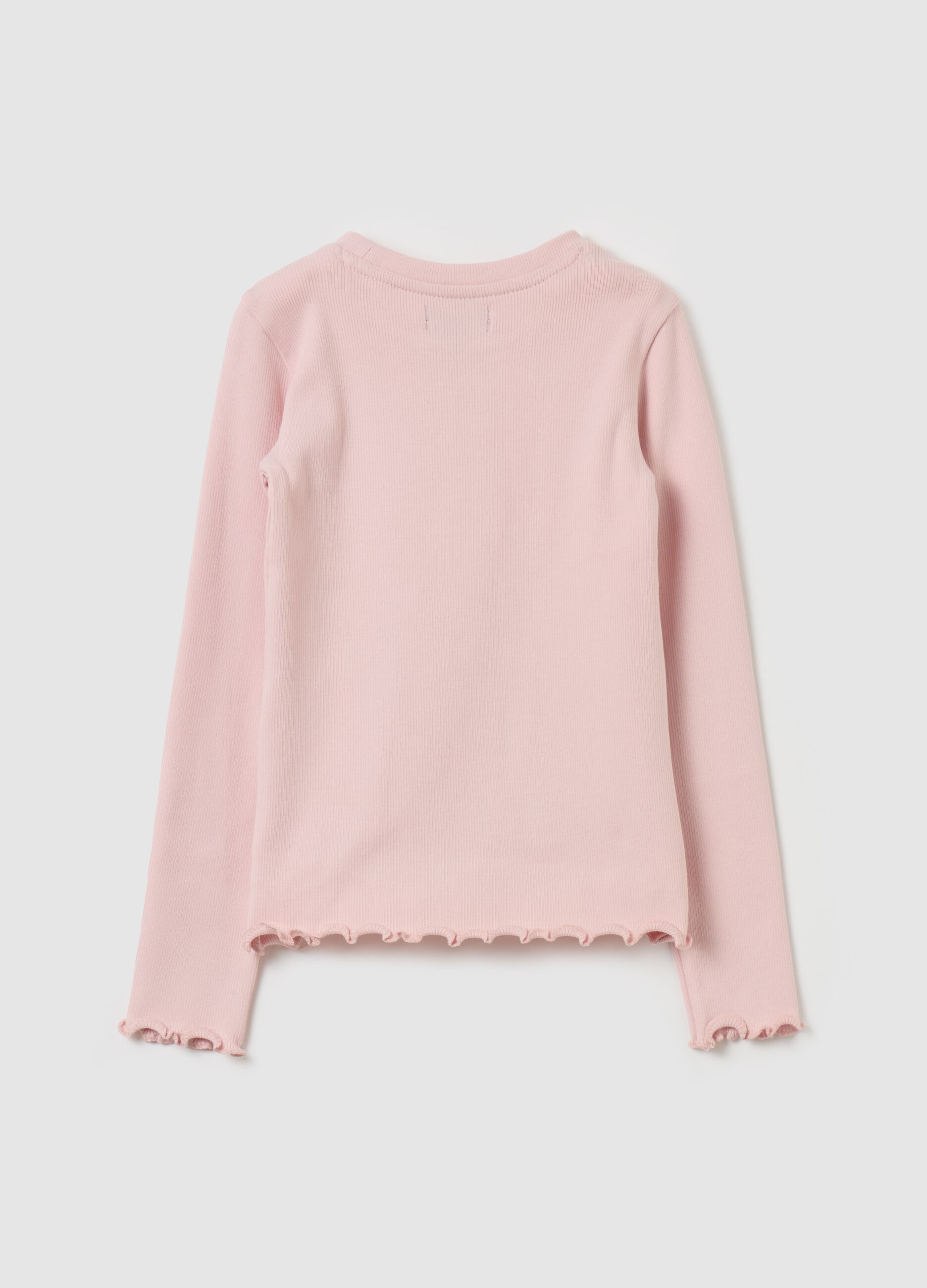 Long-sleeved T-shirt with wavy edging