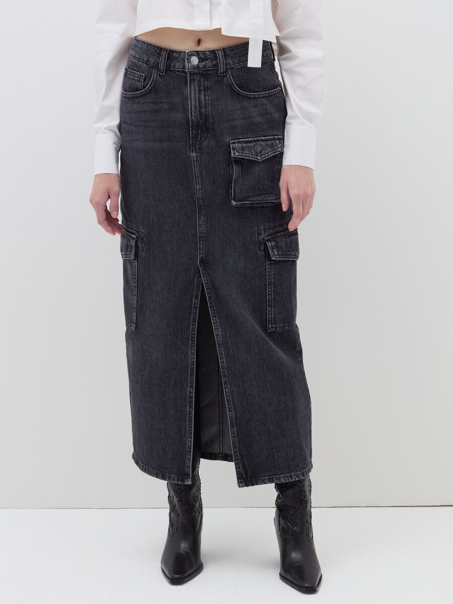 Long cargo skirt in denim_1