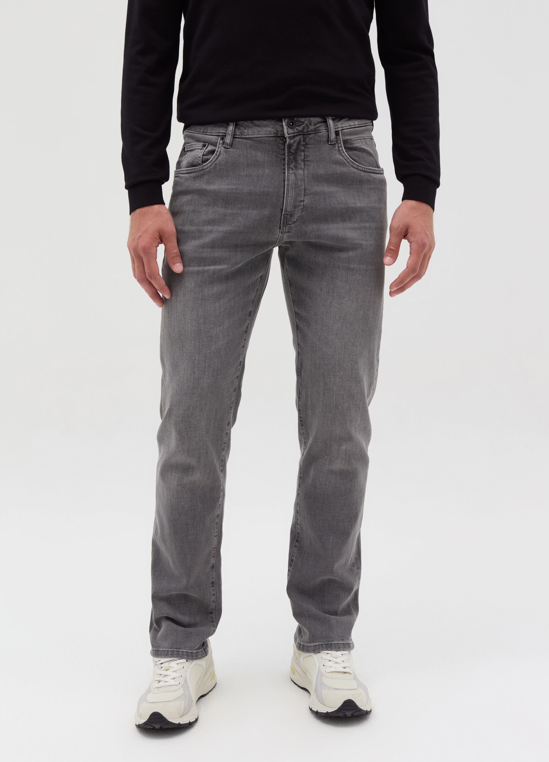 Regular-fit cross-hatch cotton jeans