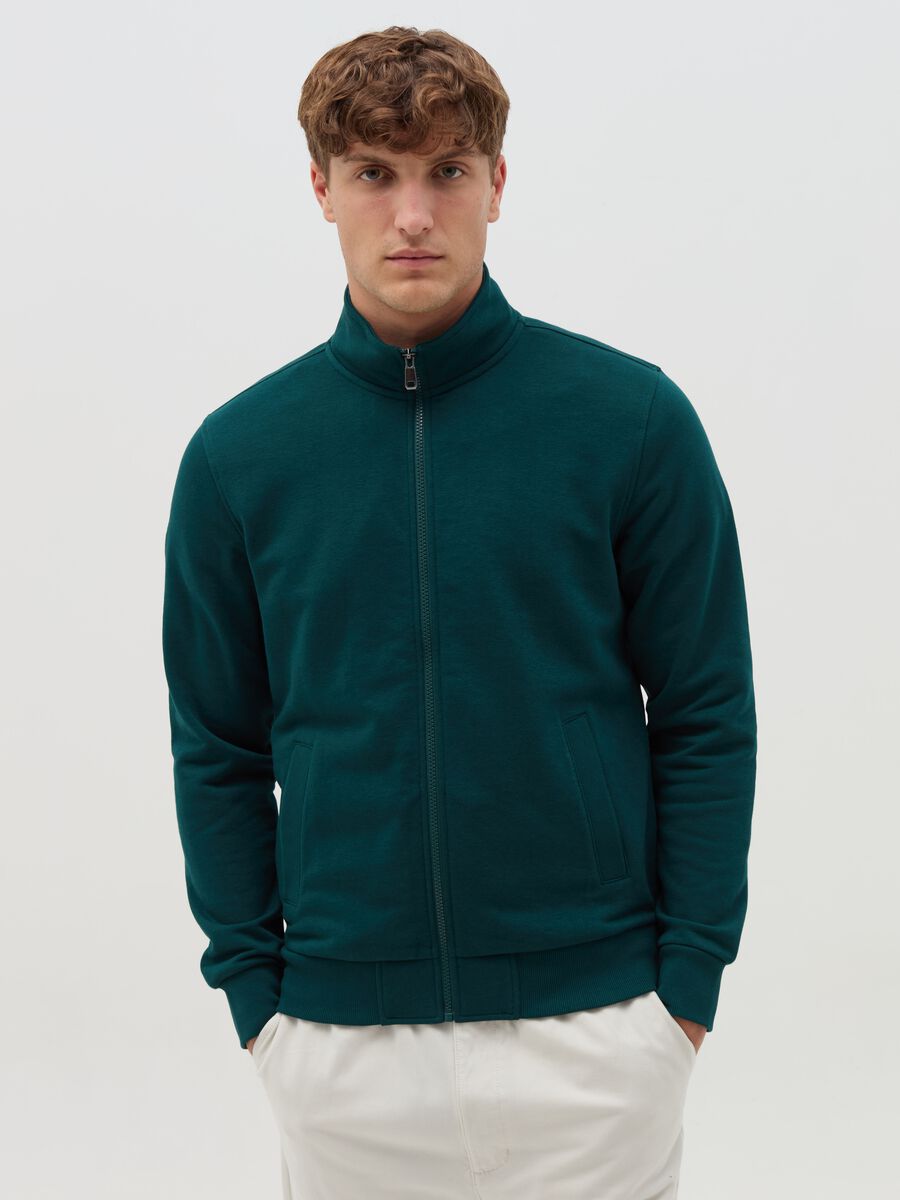 Full-zip sweatshirt in French terry with high neck_1