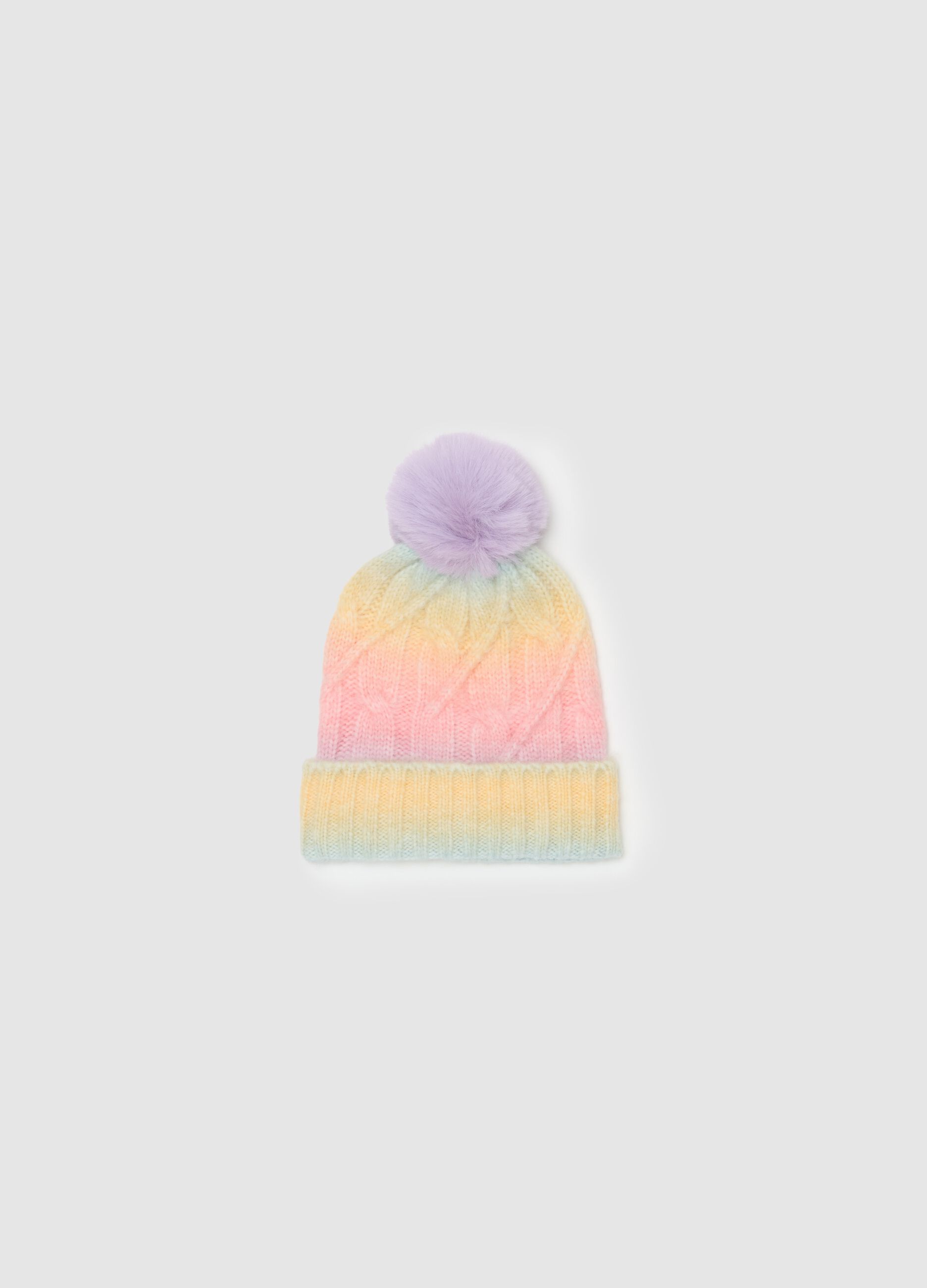 Dip-dye cable-knit hat with pompom