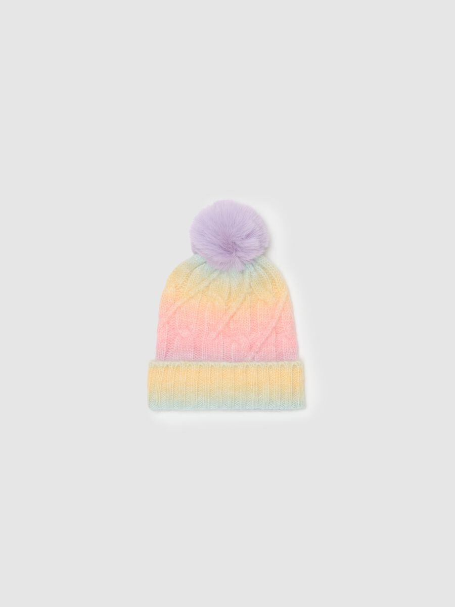 Dip-dye cable-knit hat with pompom_0