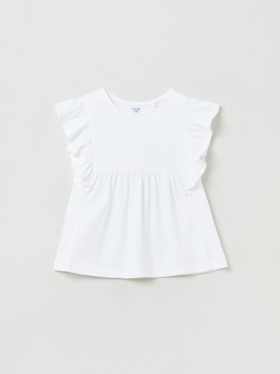 Sleeveless top in cotton with frills_0