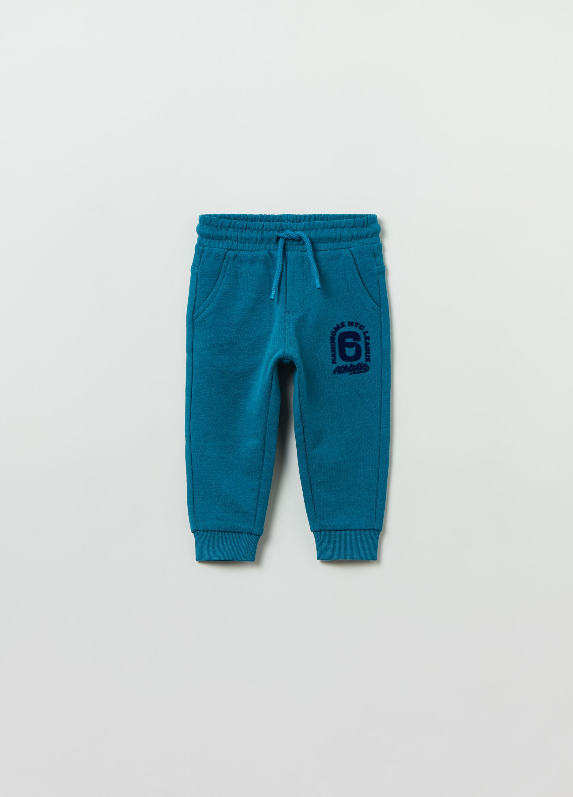 Fleece joggers with drawstring and print