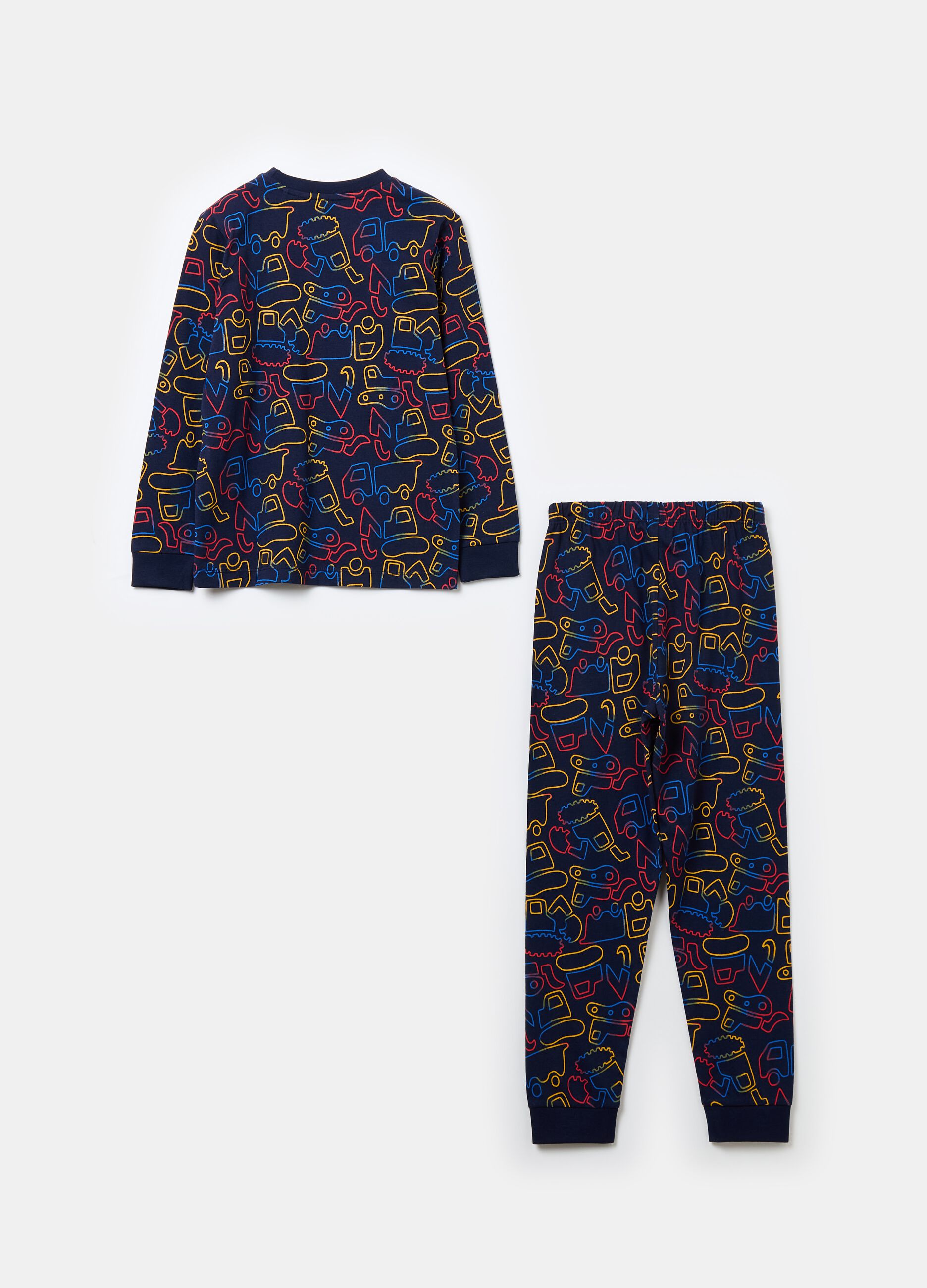 Pyjamas in organic cotton with machinery print