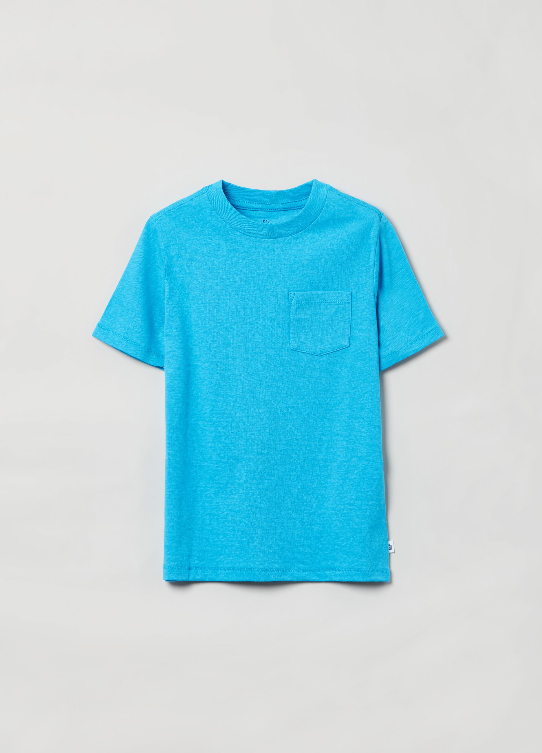 Camiseta de algodón orgánico flameado con bolsillo