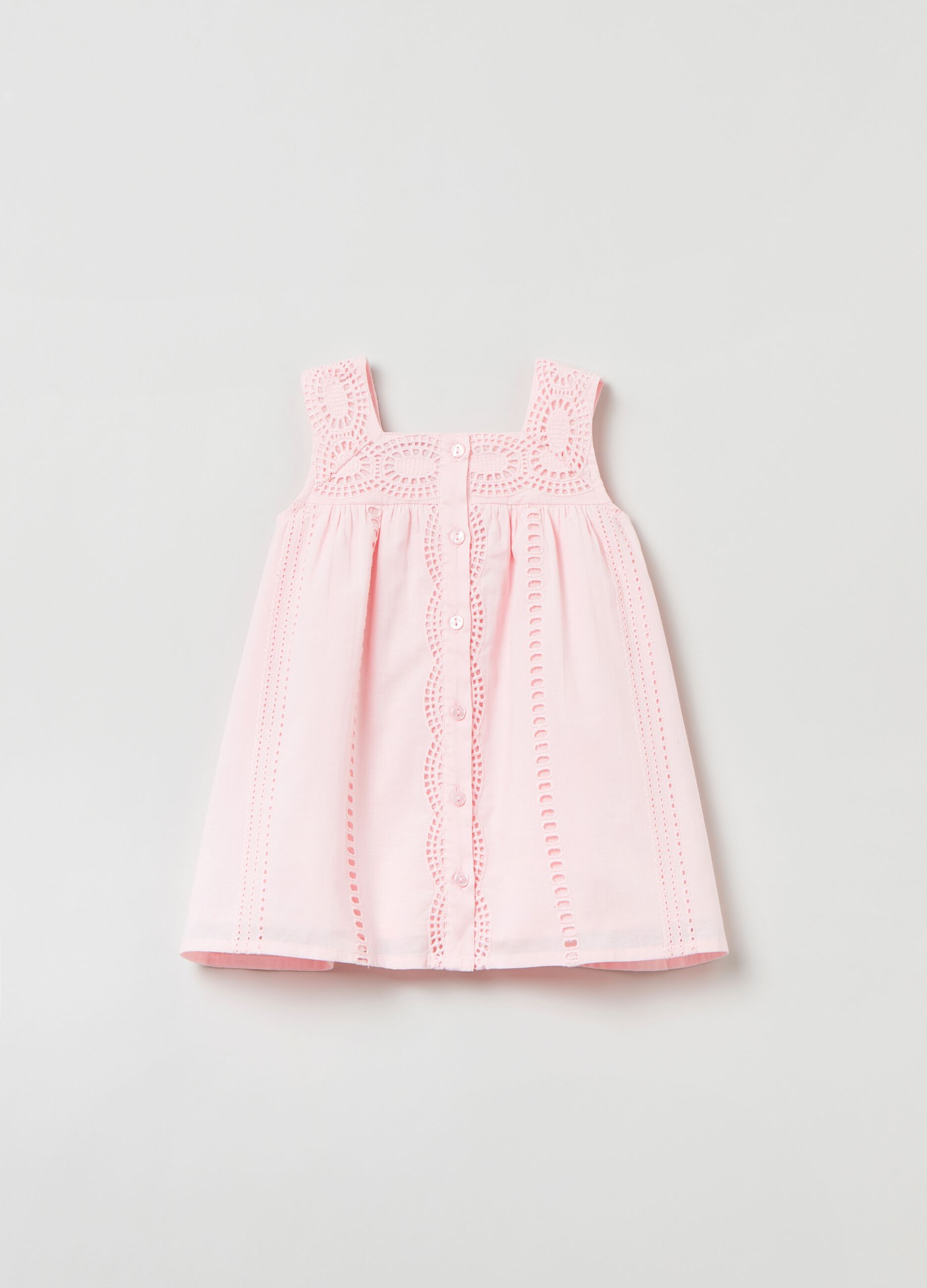 Sleeveless dress in broderie anglaise cotton