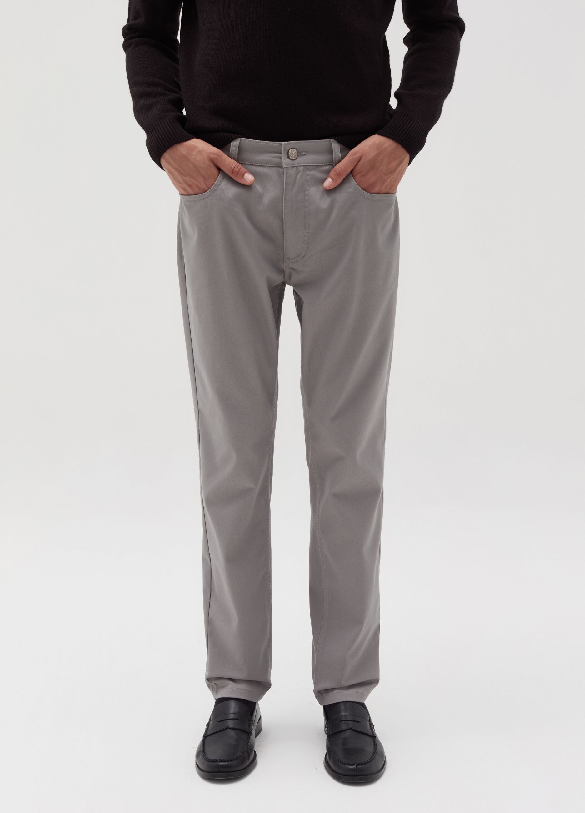 Slim-fit twill trousers with five pockets