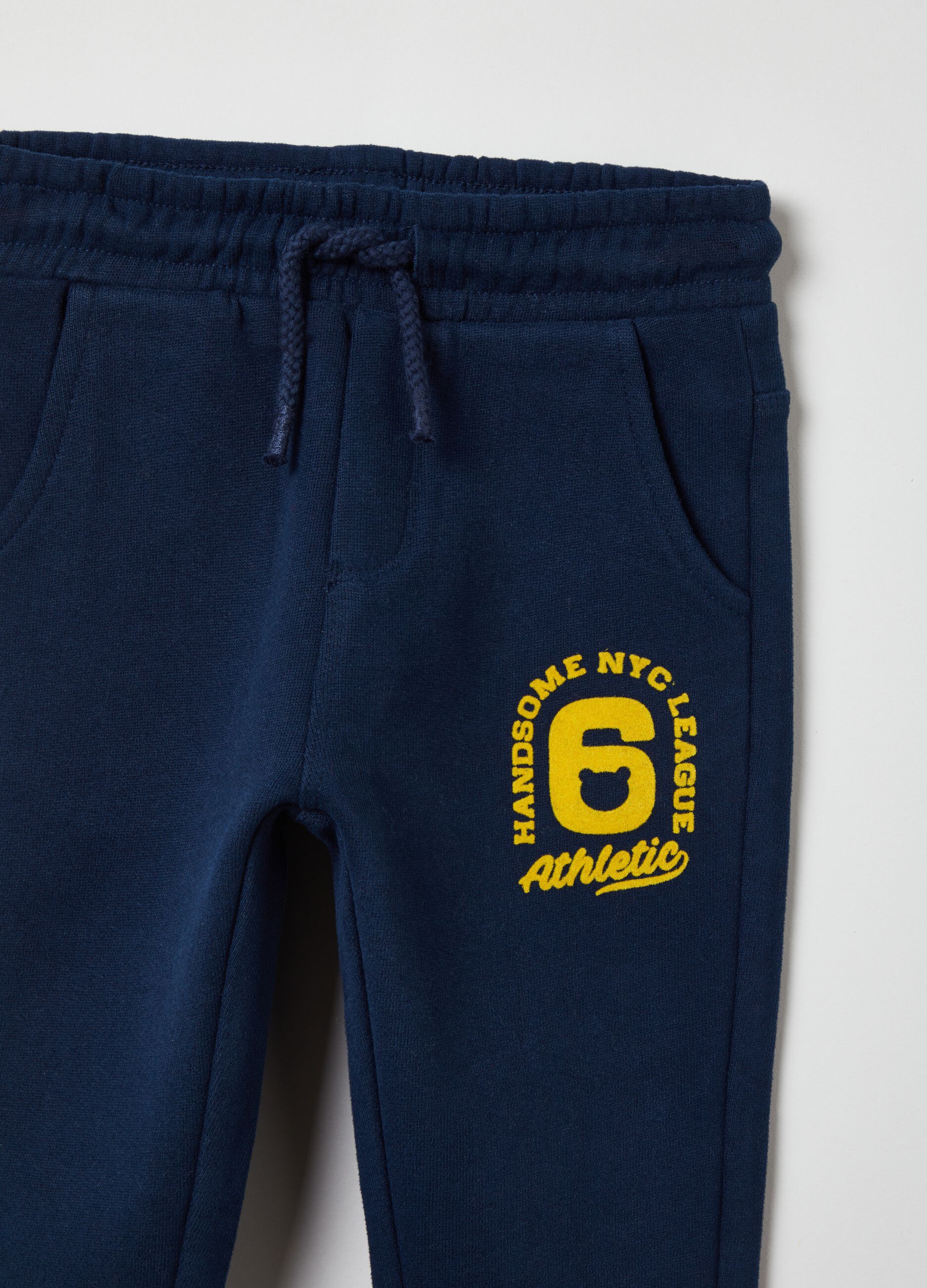 Fleece joggers with drawstring and print