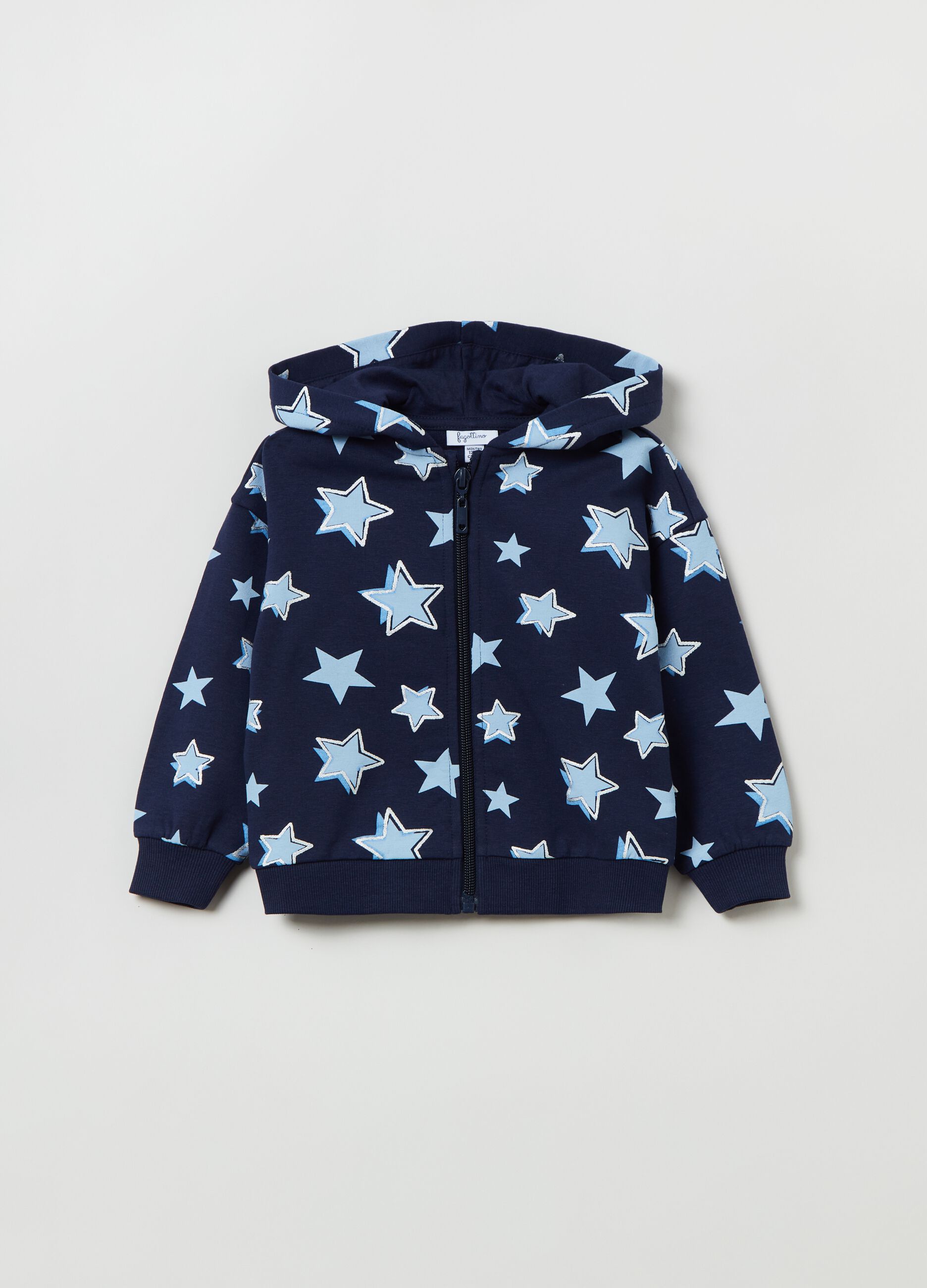 Full-zip sweatshirt with hood and glitter print