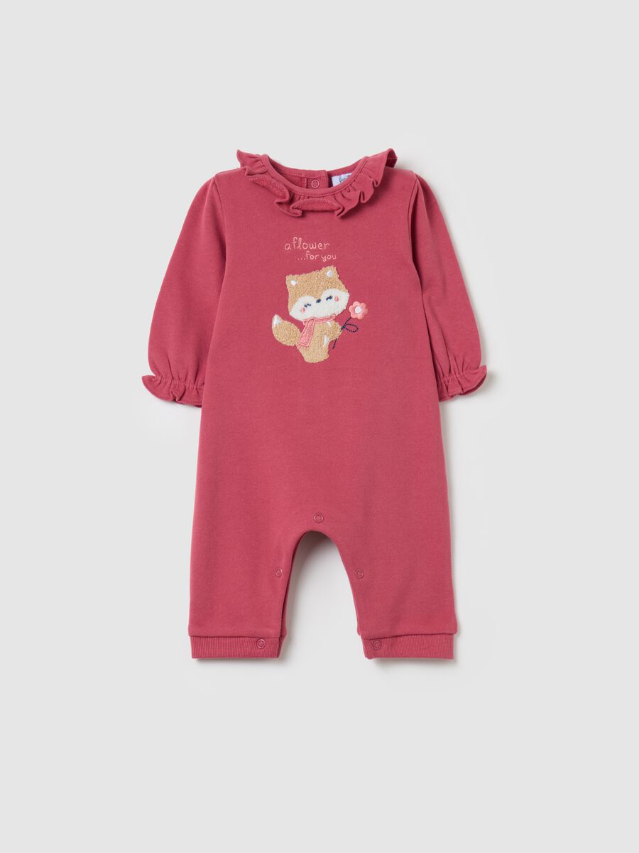 Organic cotton onesie with bouclé fox patch_0