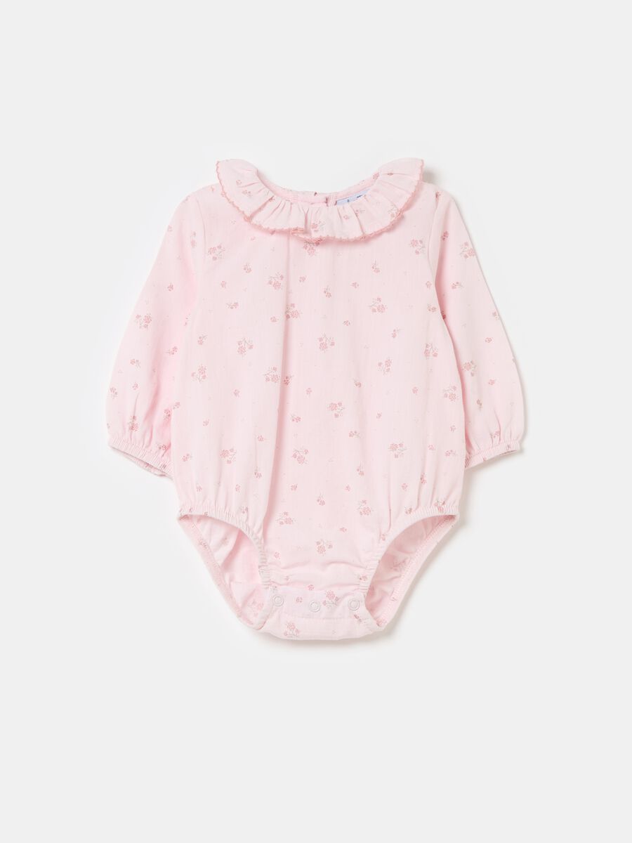 Long-sleeved bodysuit in twill with small flowers_0