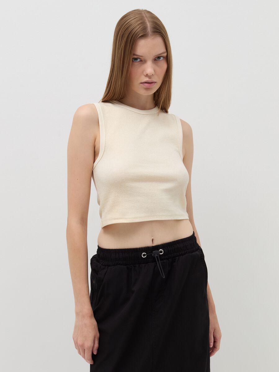 Ribbed crop tank top with lurex_1