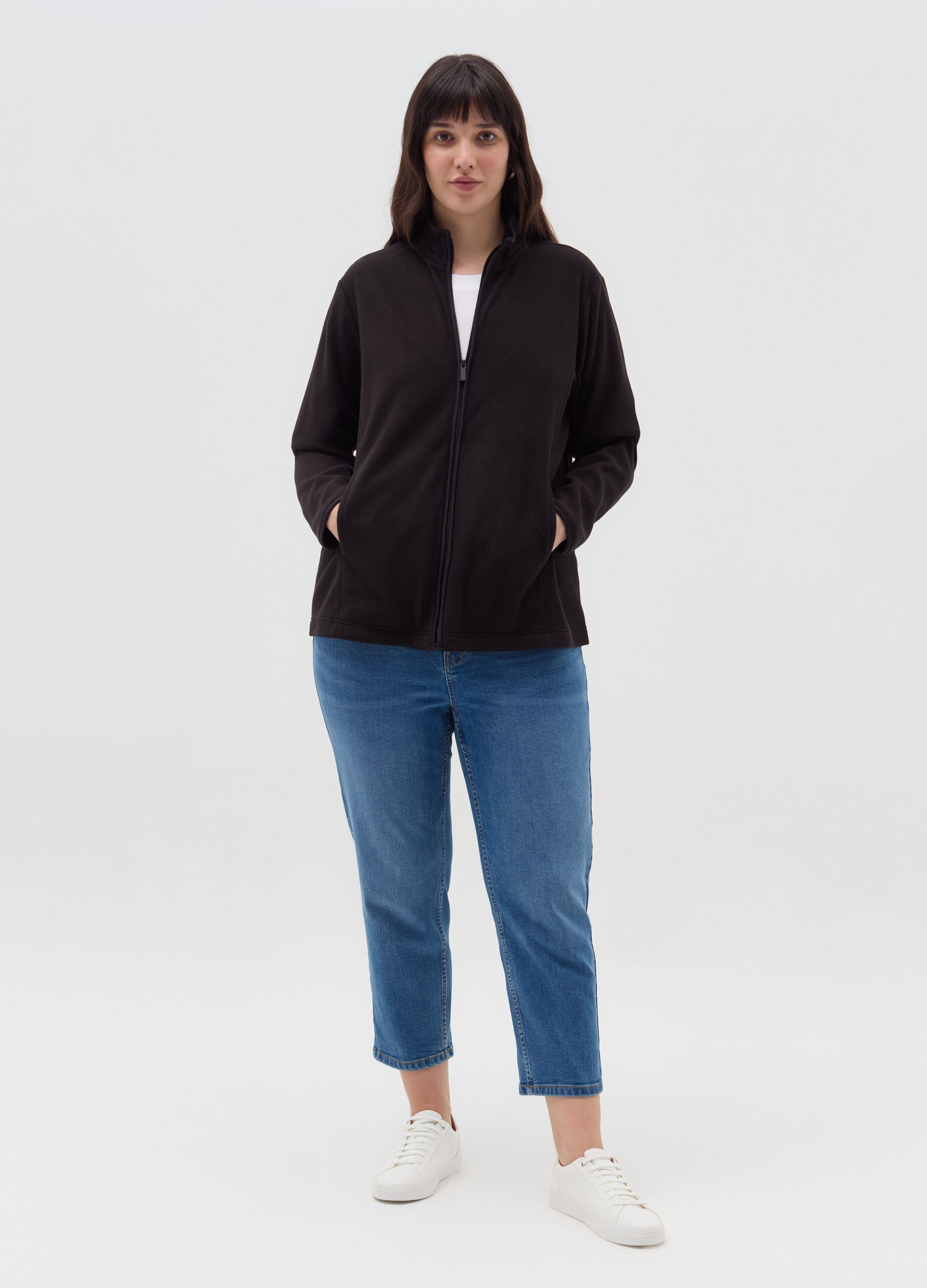 Curvy full-zip sweatshirt in fleece