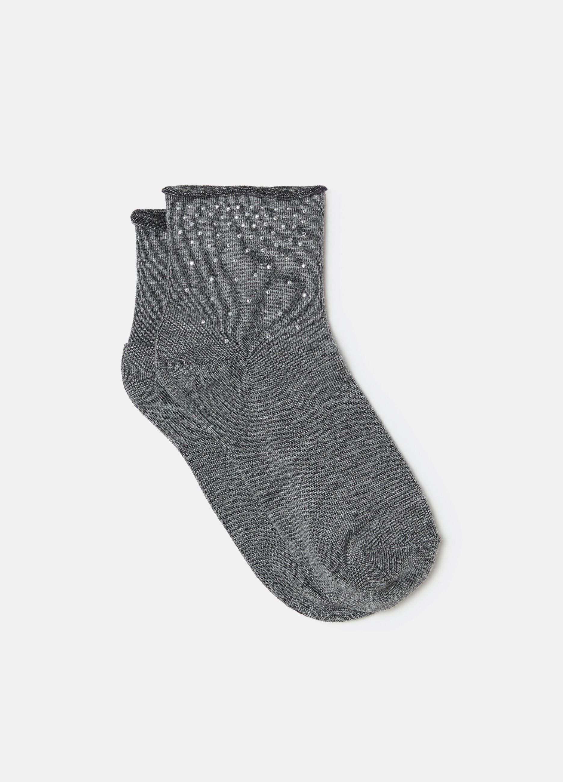 Short stretch socks with diamanté motif