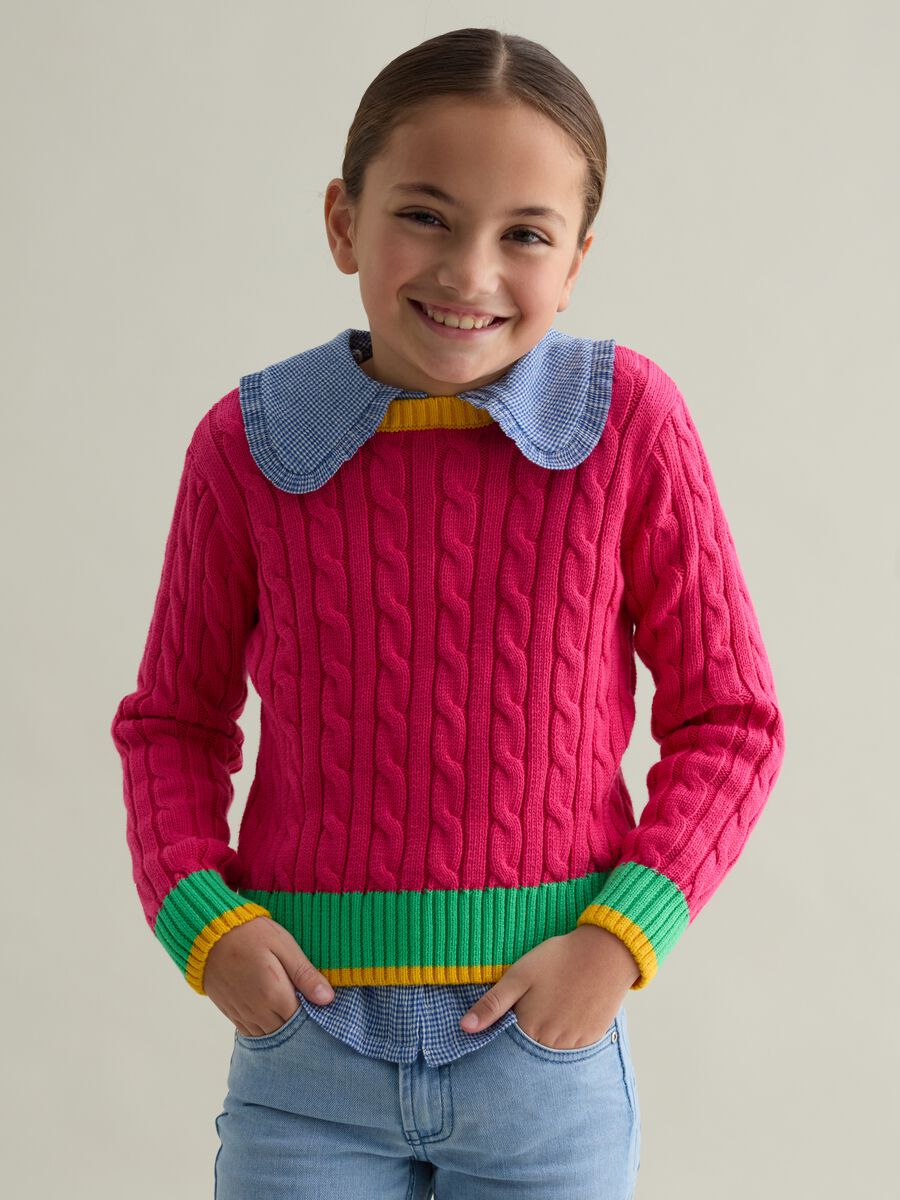 Cotton pullover with striped pattern_0