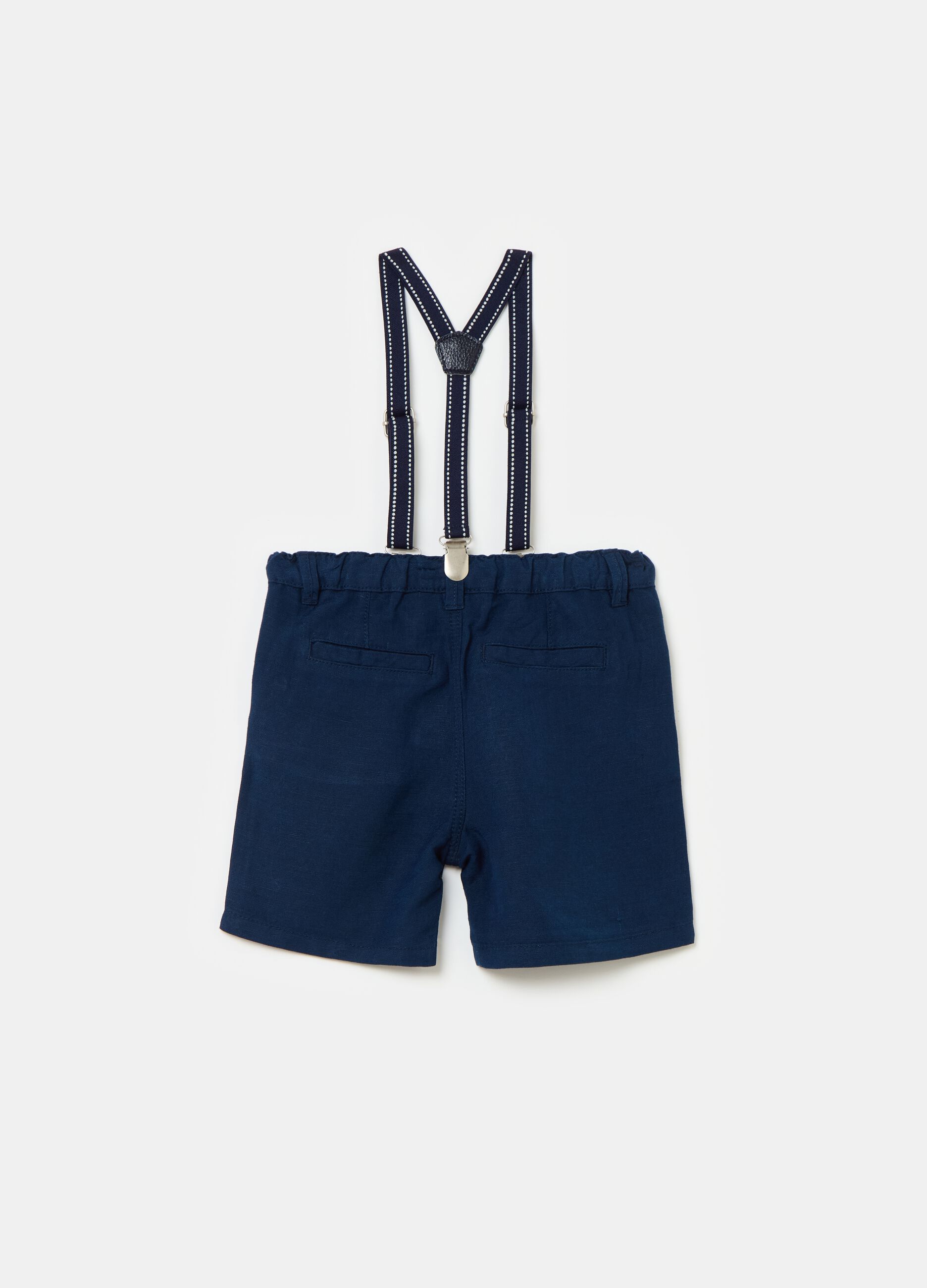 Viscose and linen Bermuda shorts with braces