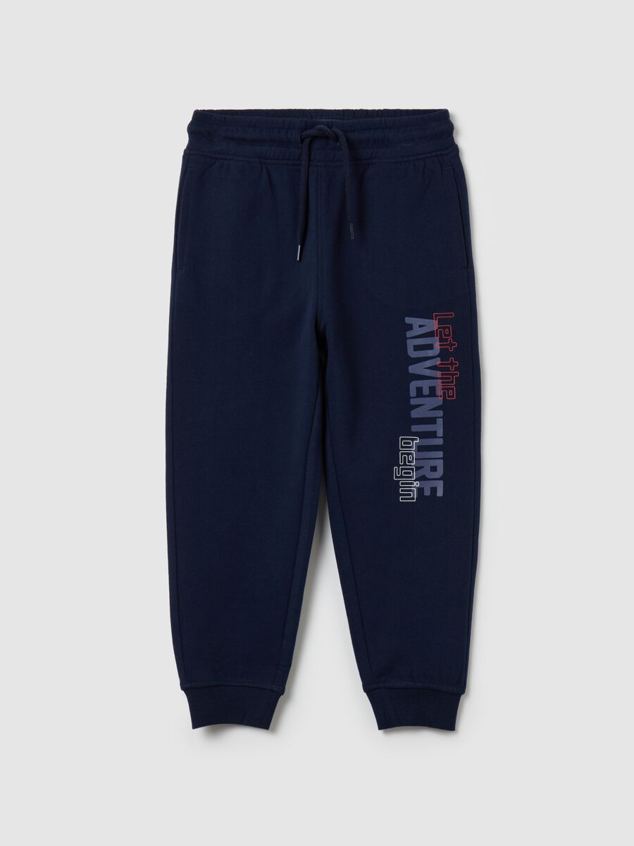 Fleece joggers with drawstring and lettering print_0