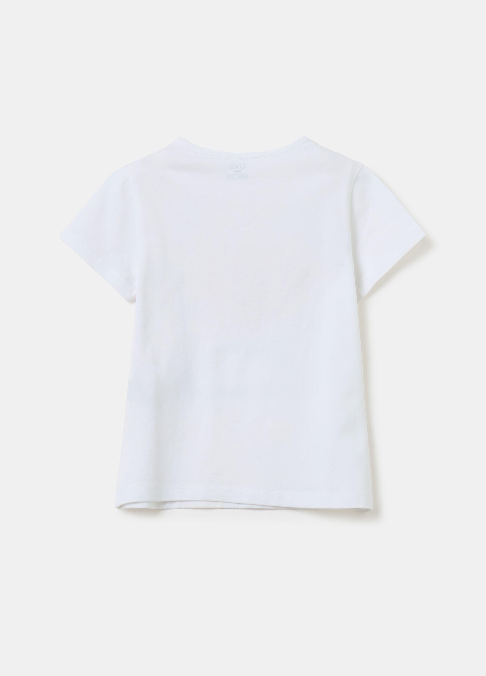 T-shirt in cotone stretch con strass e paillettes