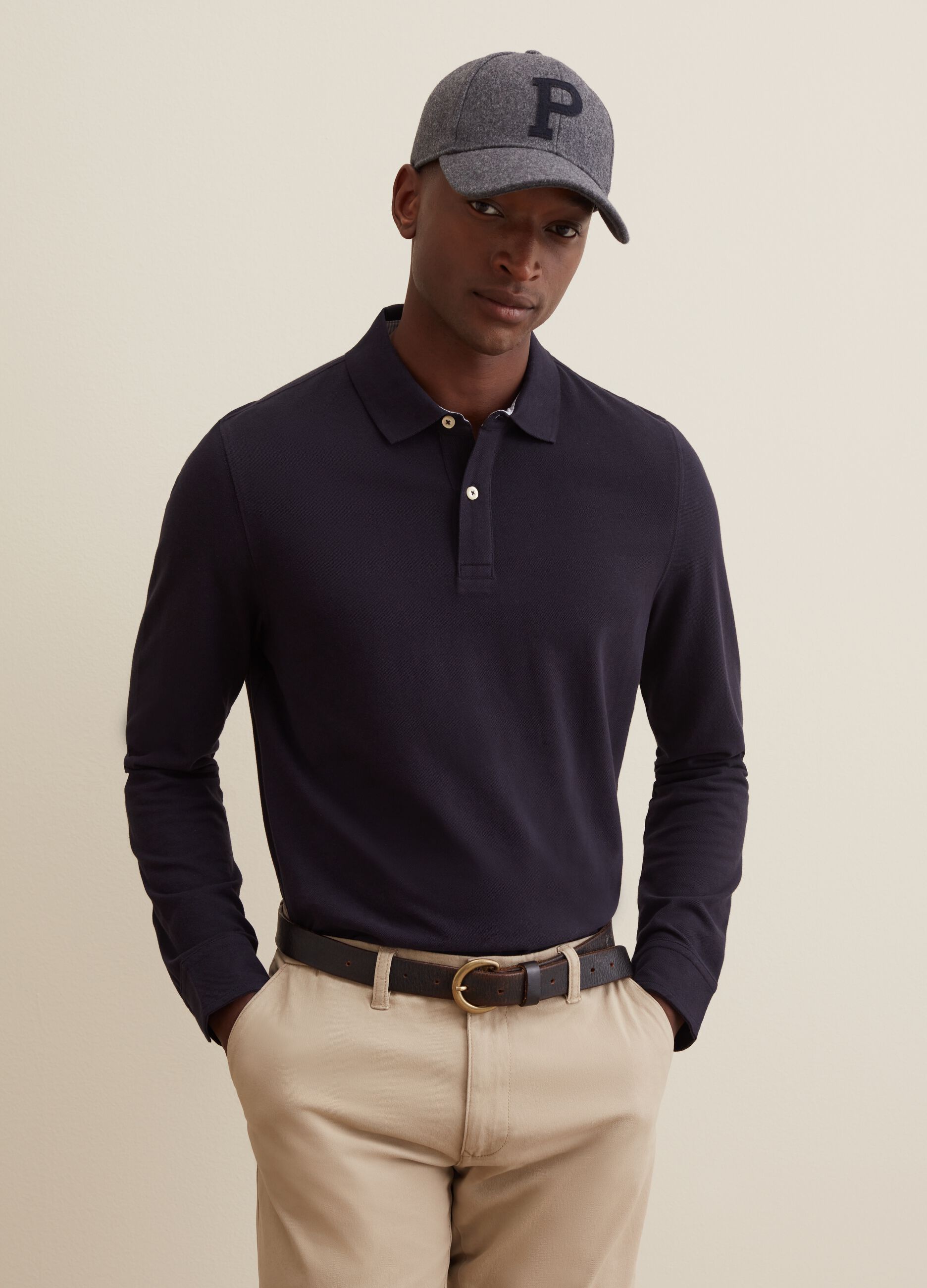 Cotton polo shirt with long sleeves