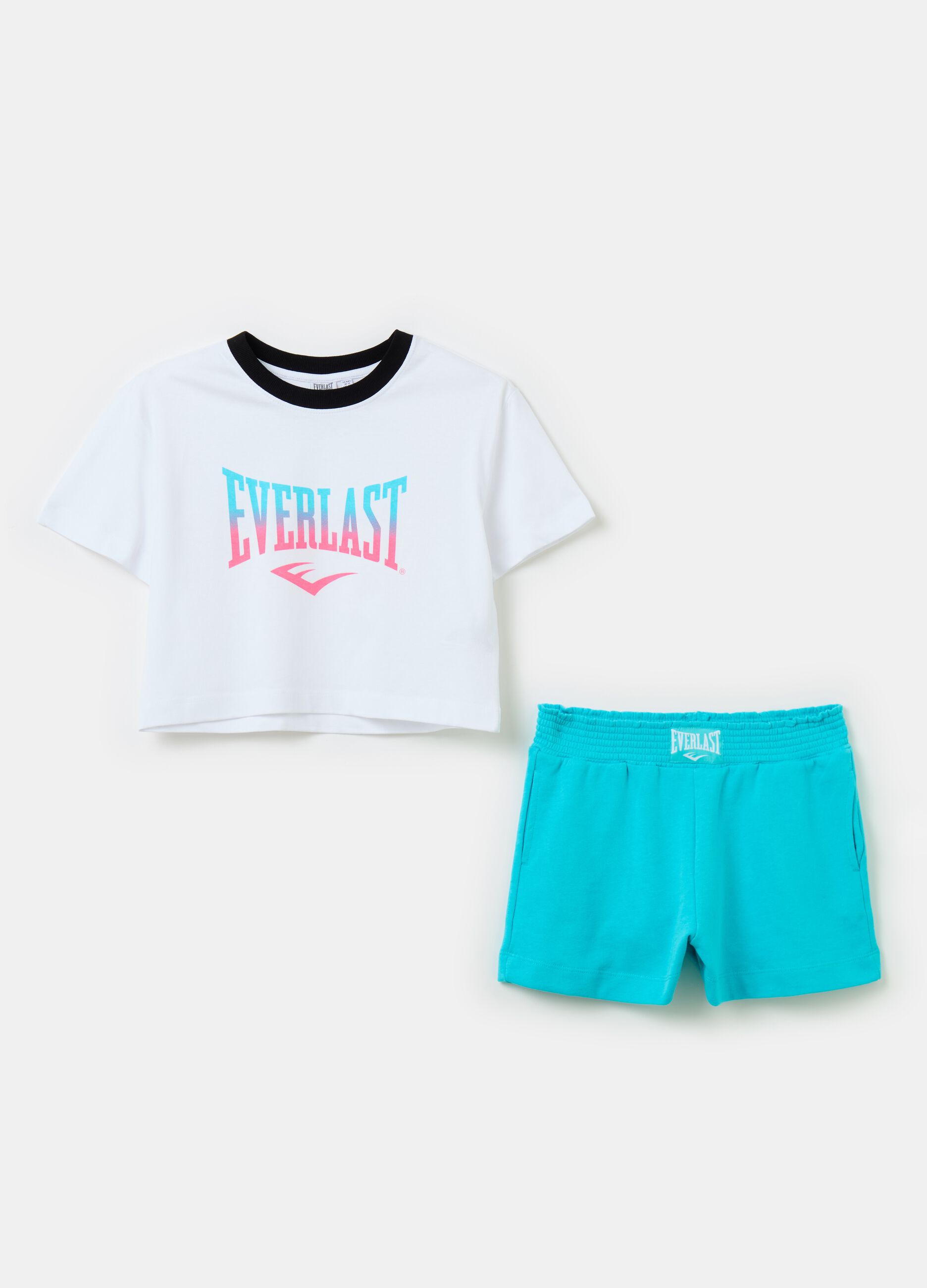 Jogging set with crop T-shirt and shorts with logo