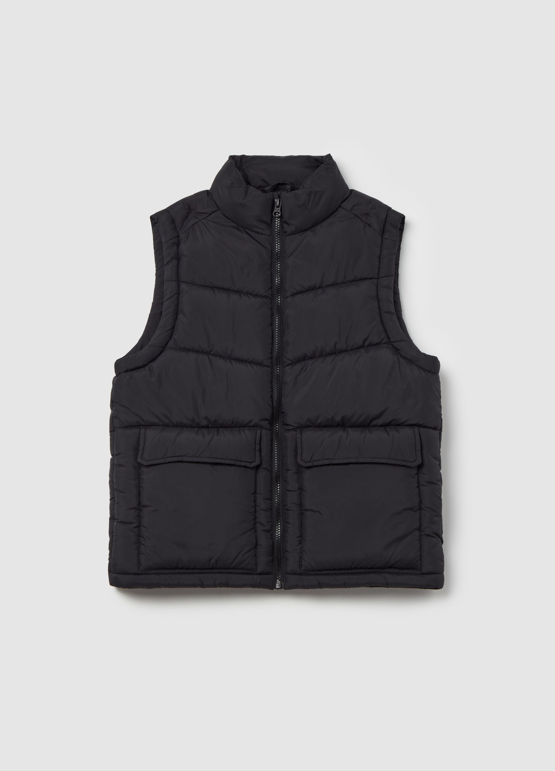 Full-zip quilted gilet with ripstop weave