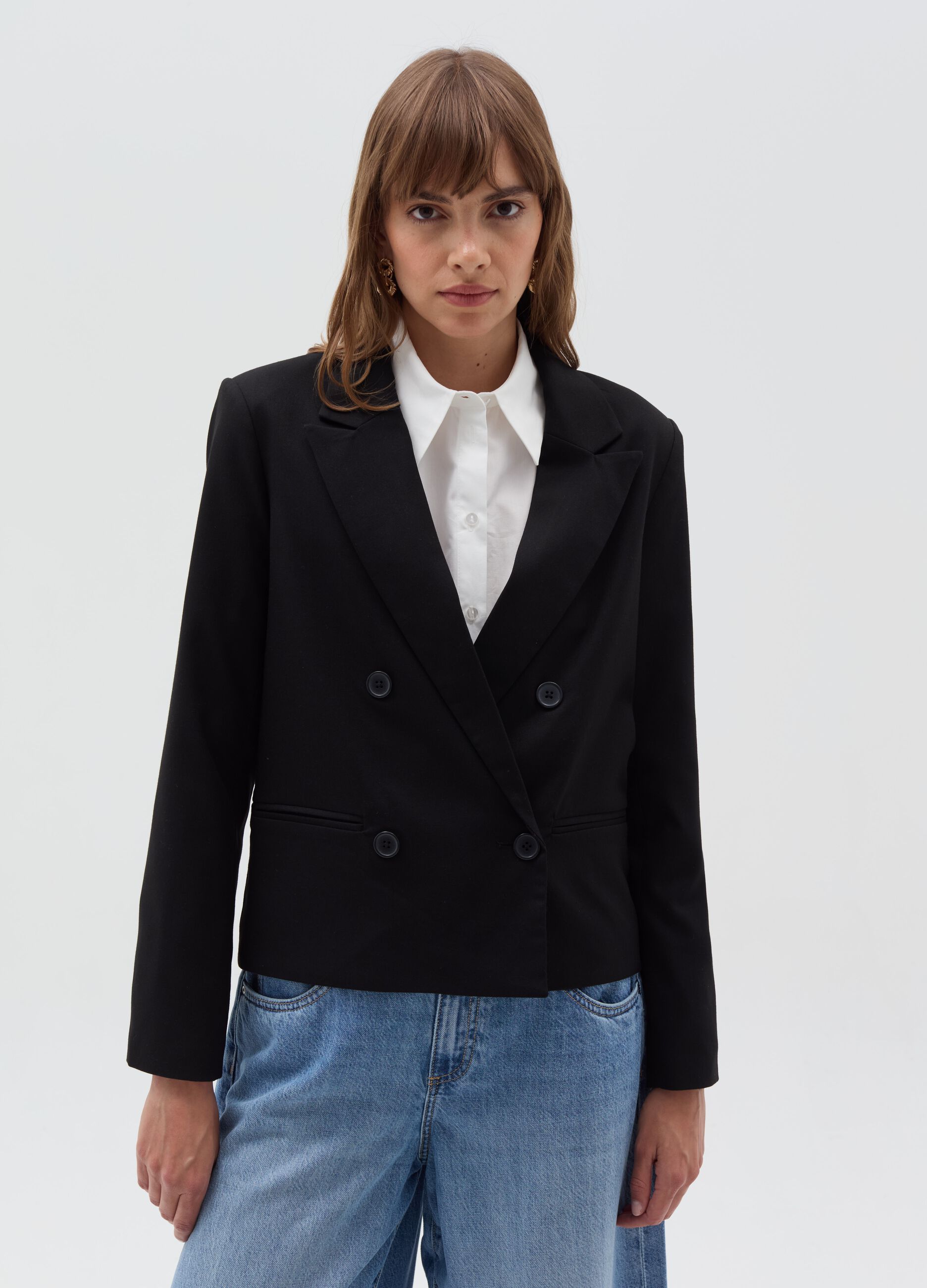 Solid colour double-breasted blazer