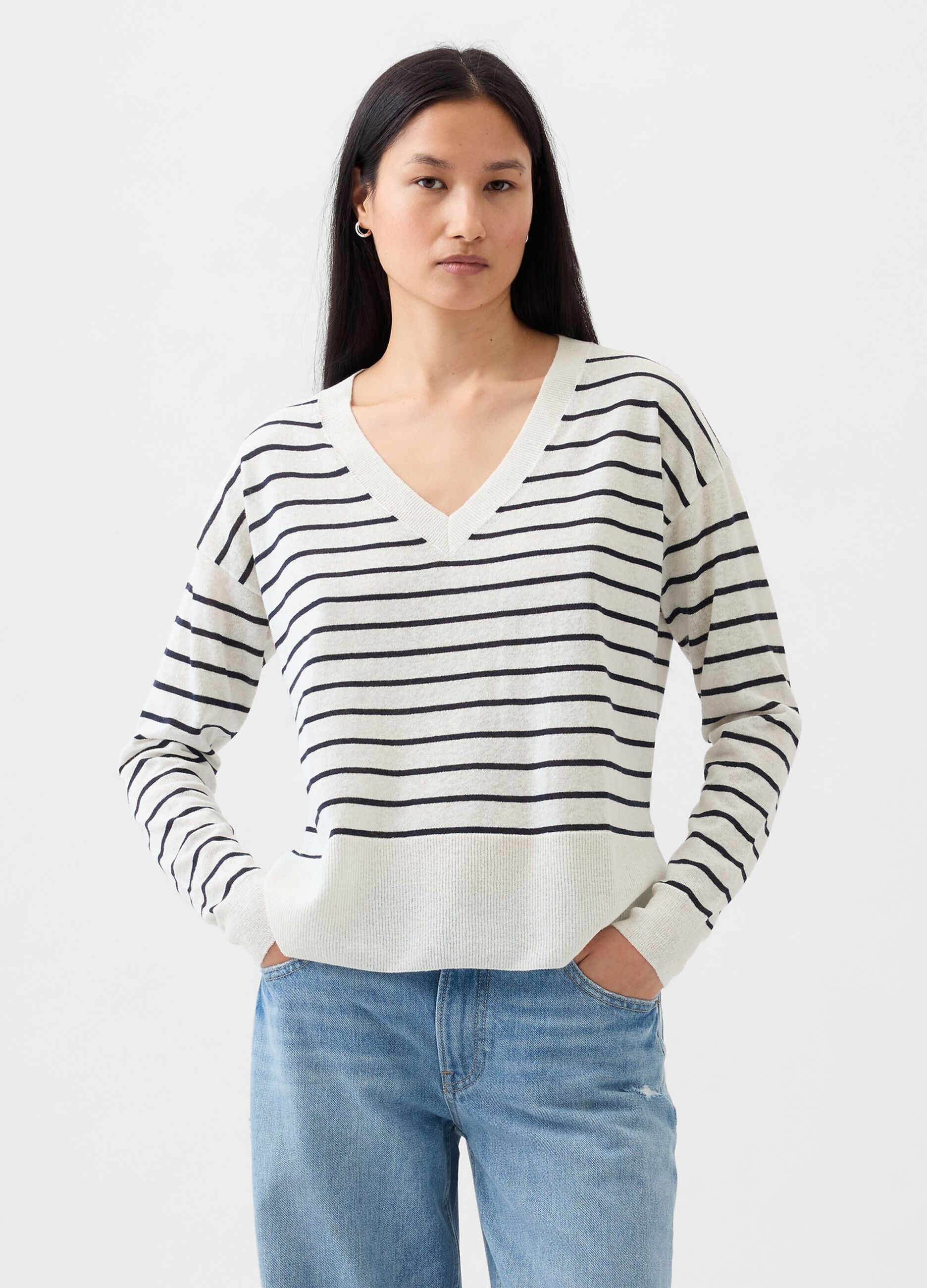 Linen blend pullover with splits