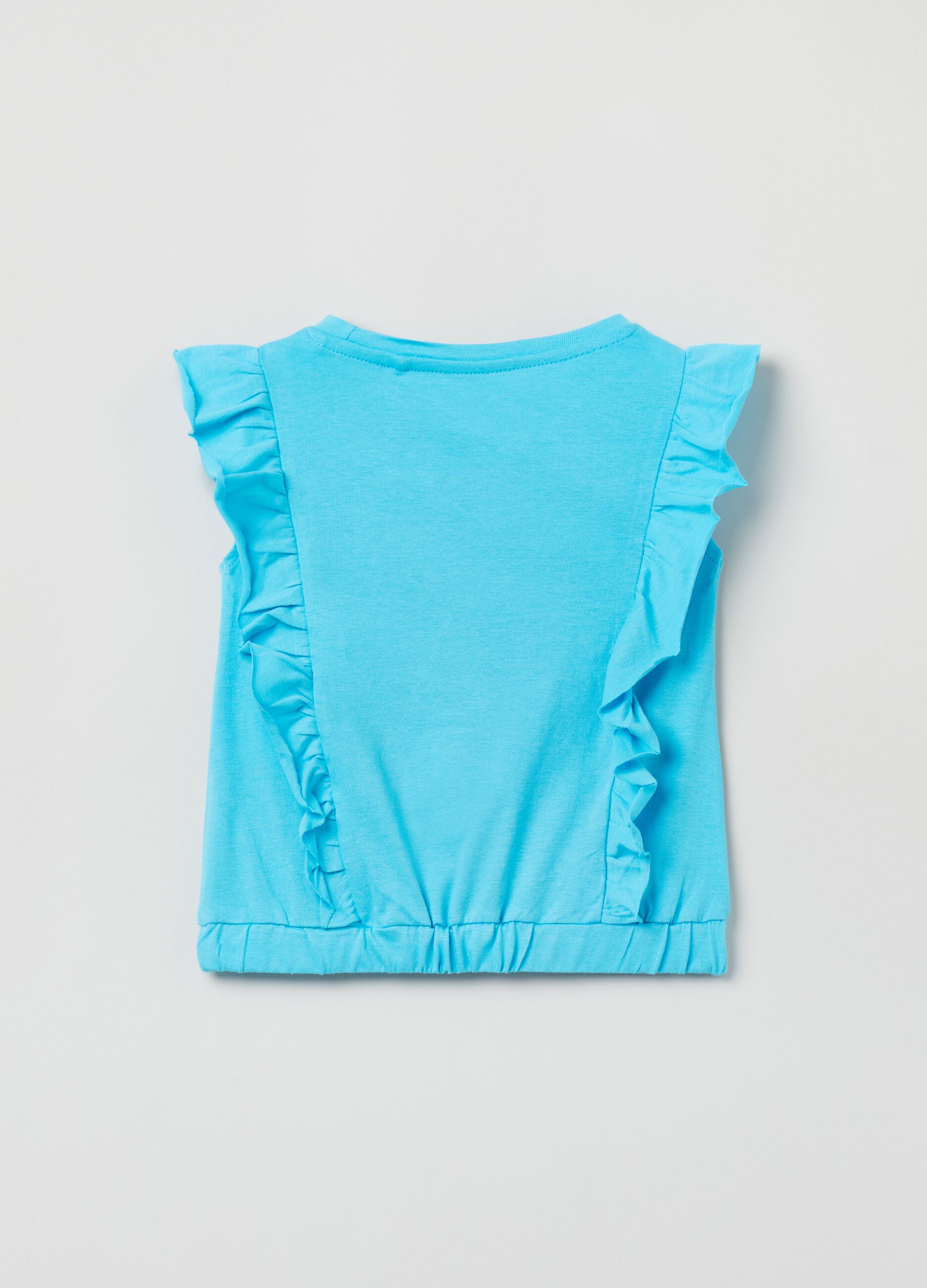 Sleeveless T-shirt with frills