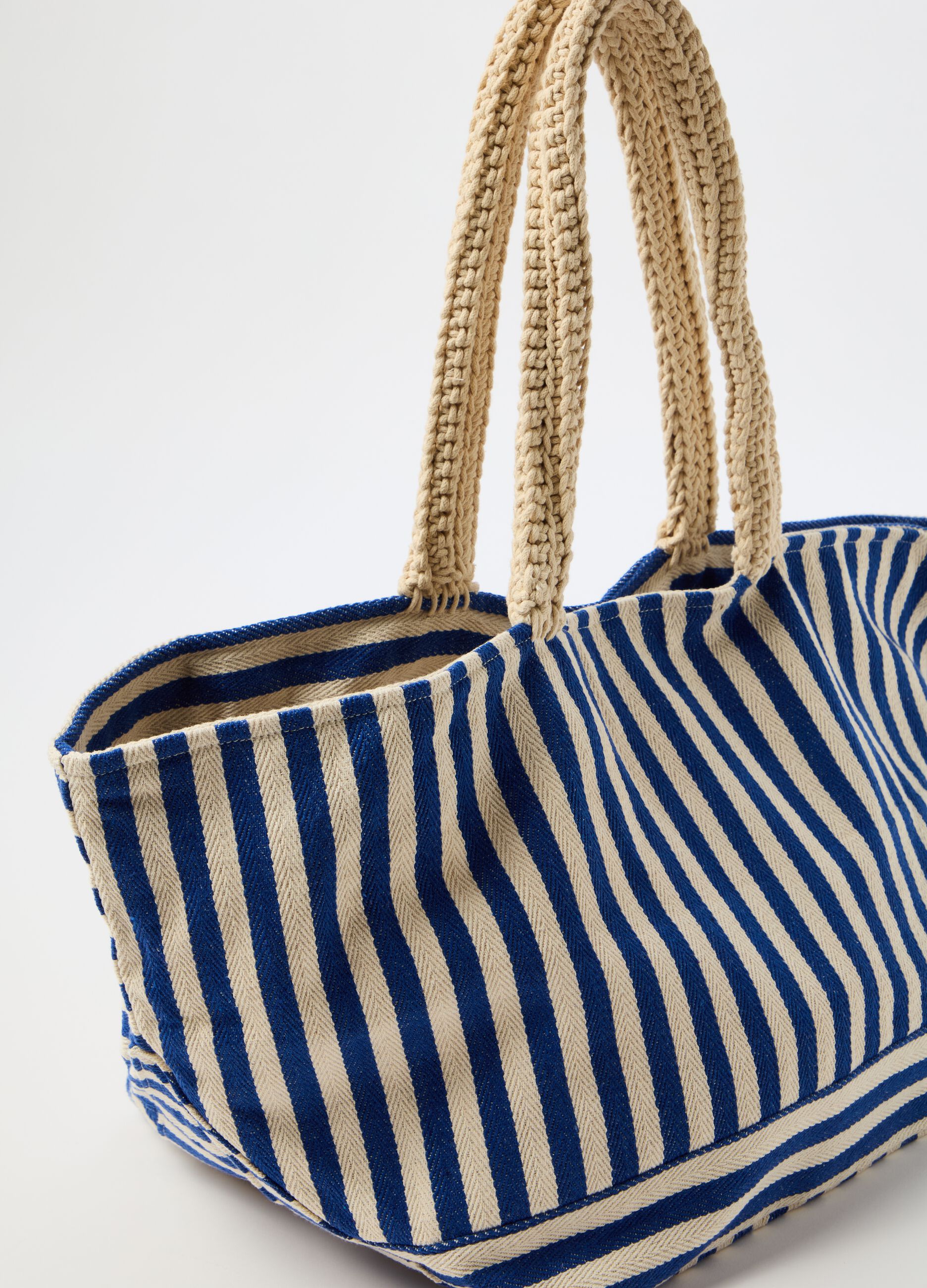 Maxi shopping bag in striped cotton