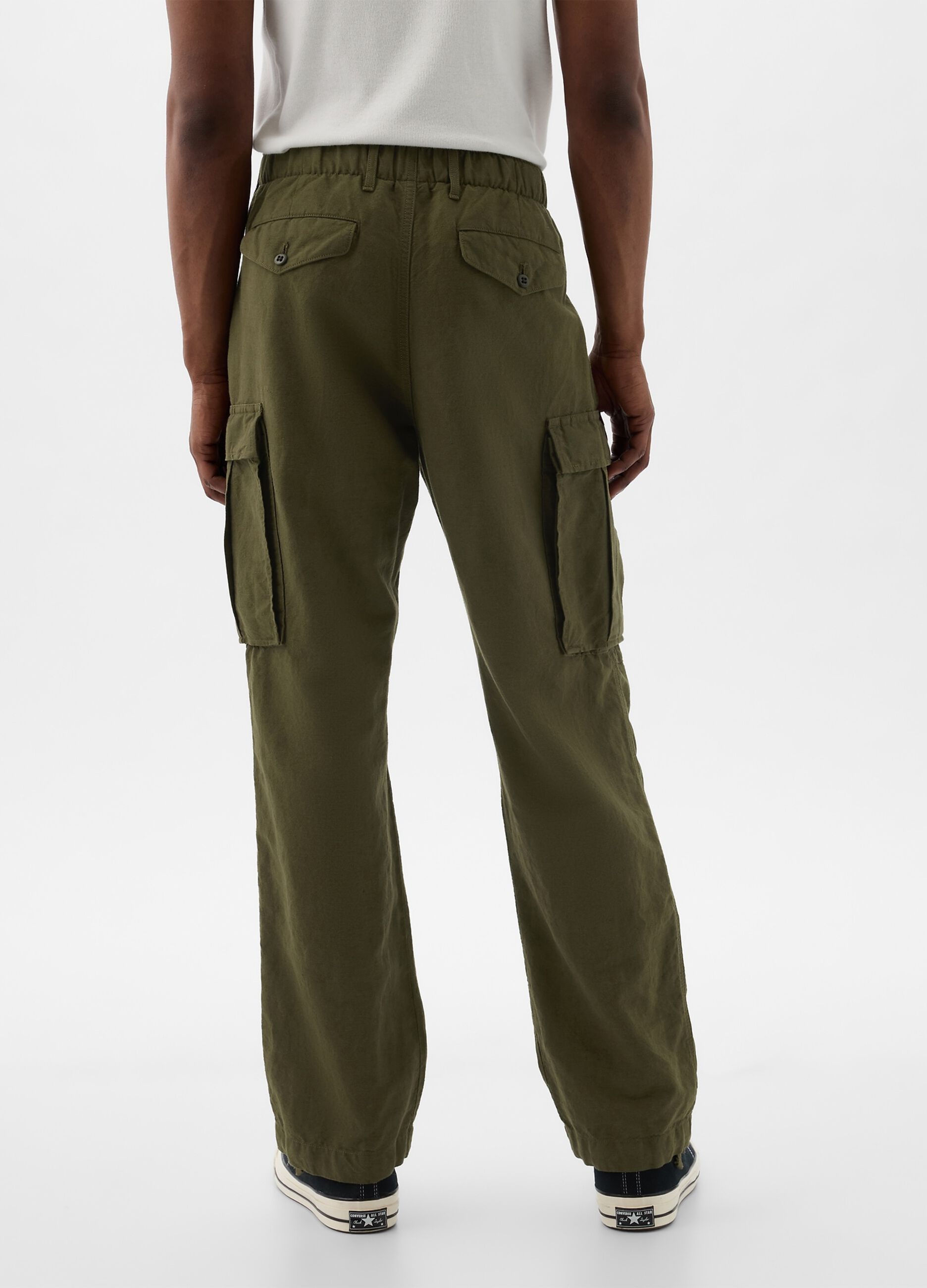 Cargo parachute trousers in linen and cotton