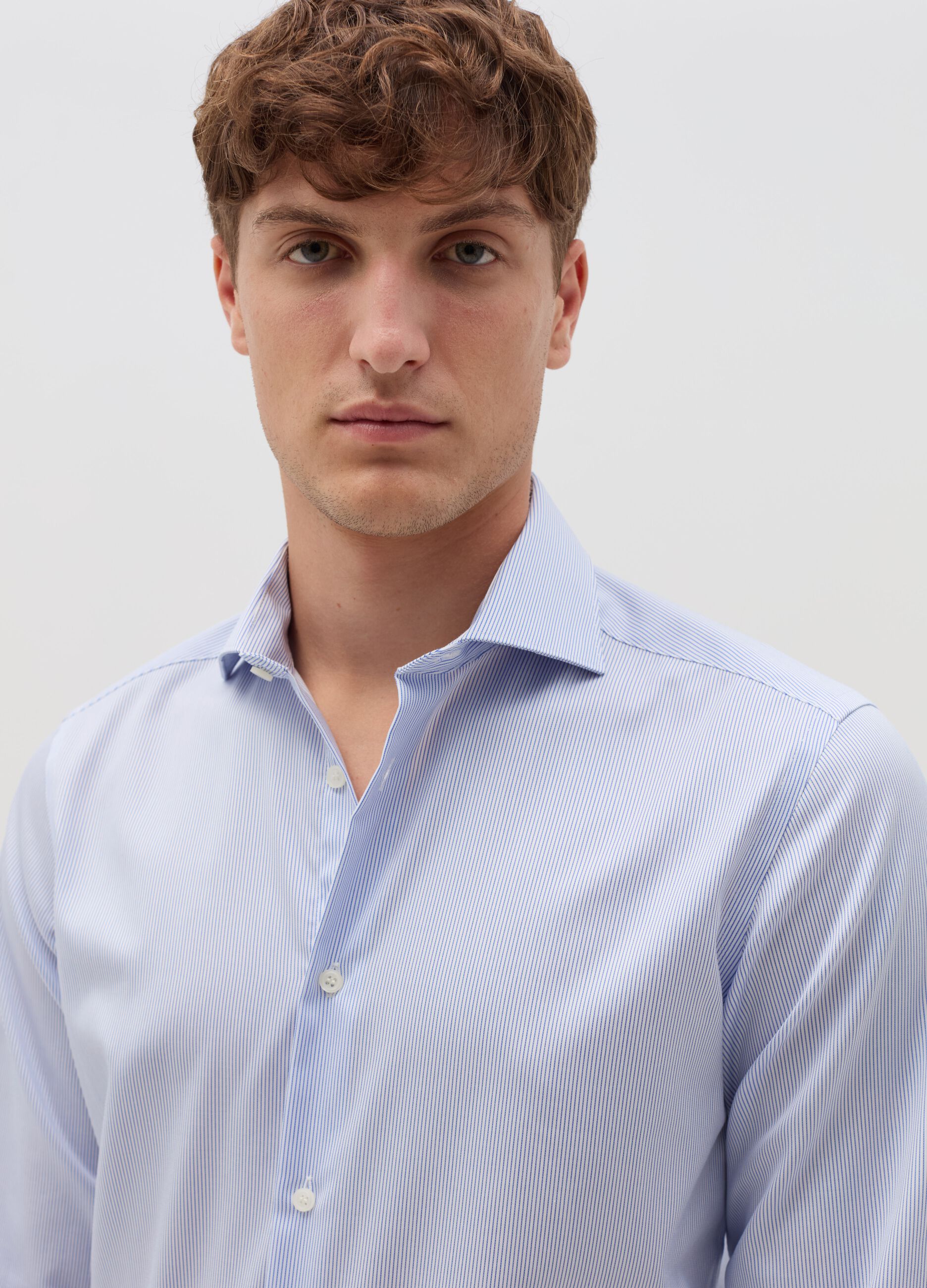 Striped slim-fit shirt with double-twist cotton