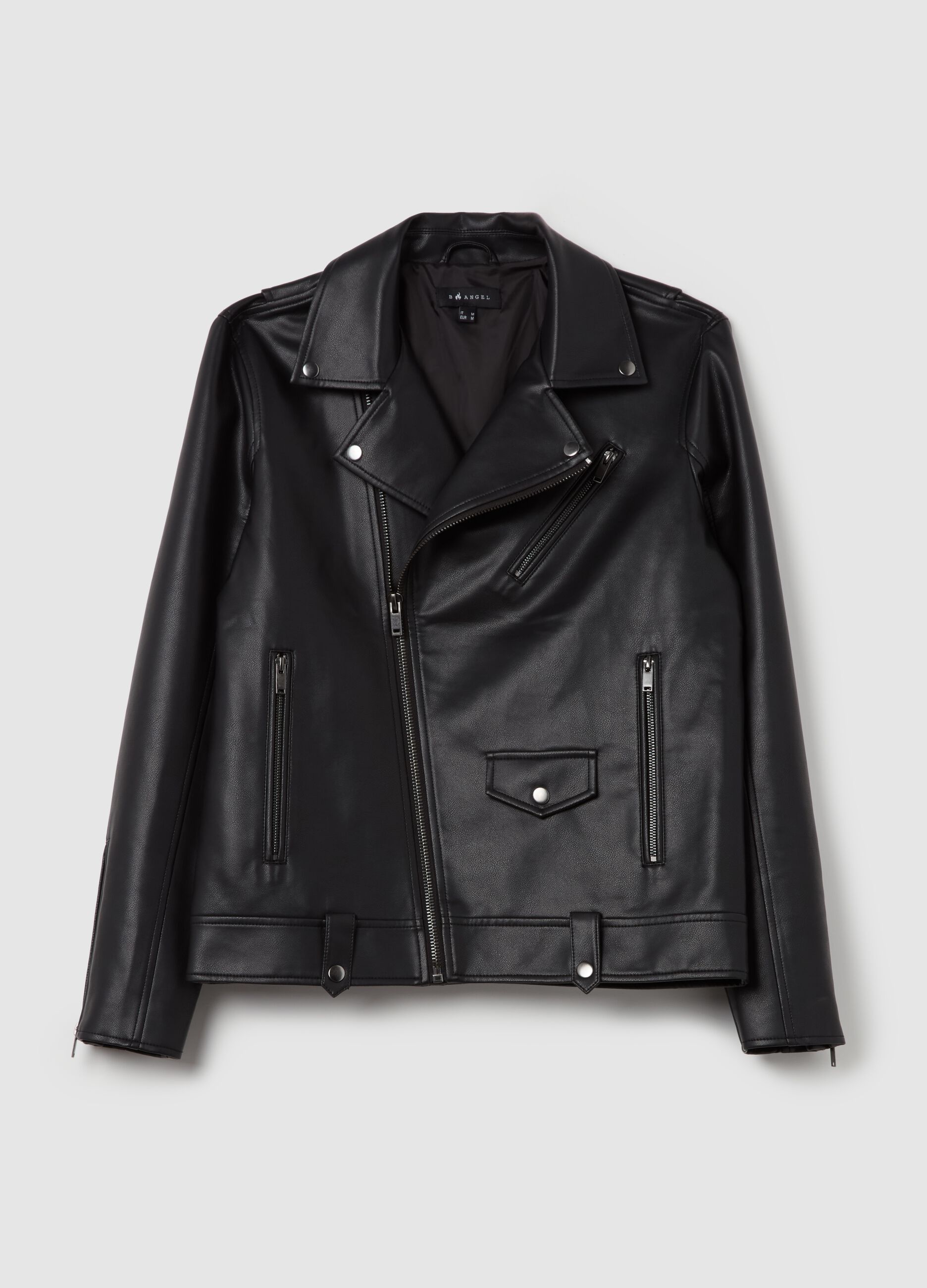 Full-zip glossy-effect biker jacket