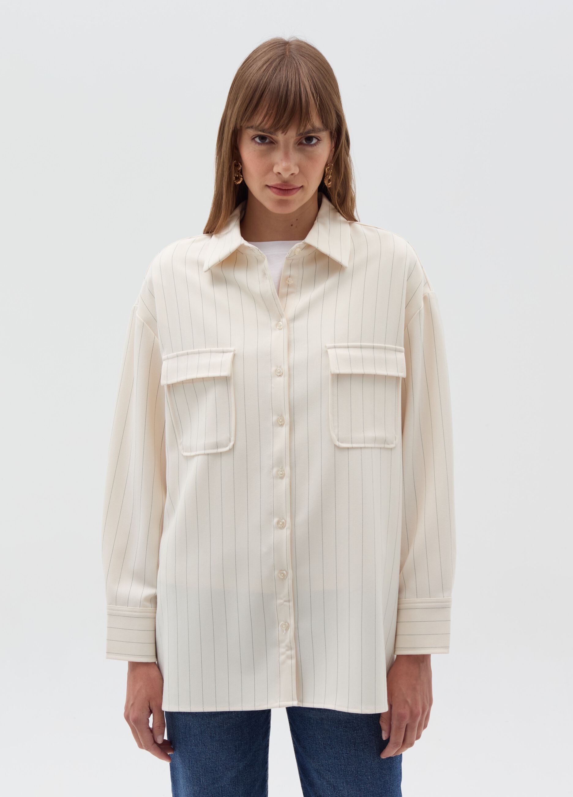 Oversized shacket with stripes