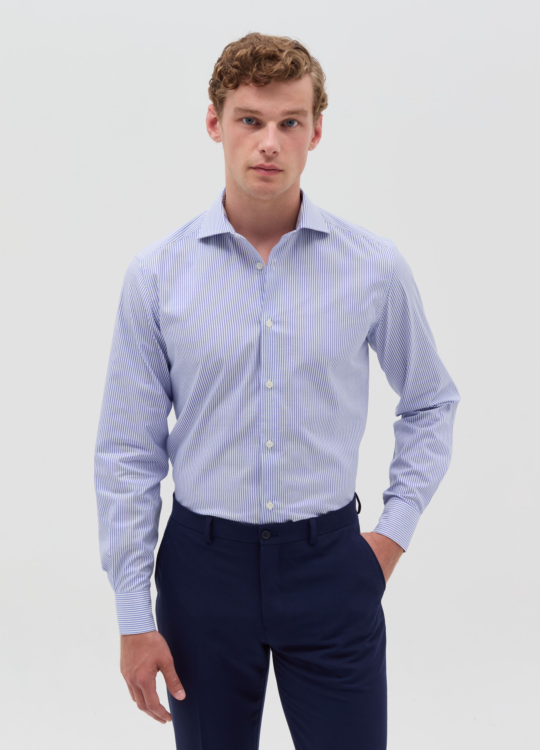 Slim-fit easy-iron pinstripe shirt