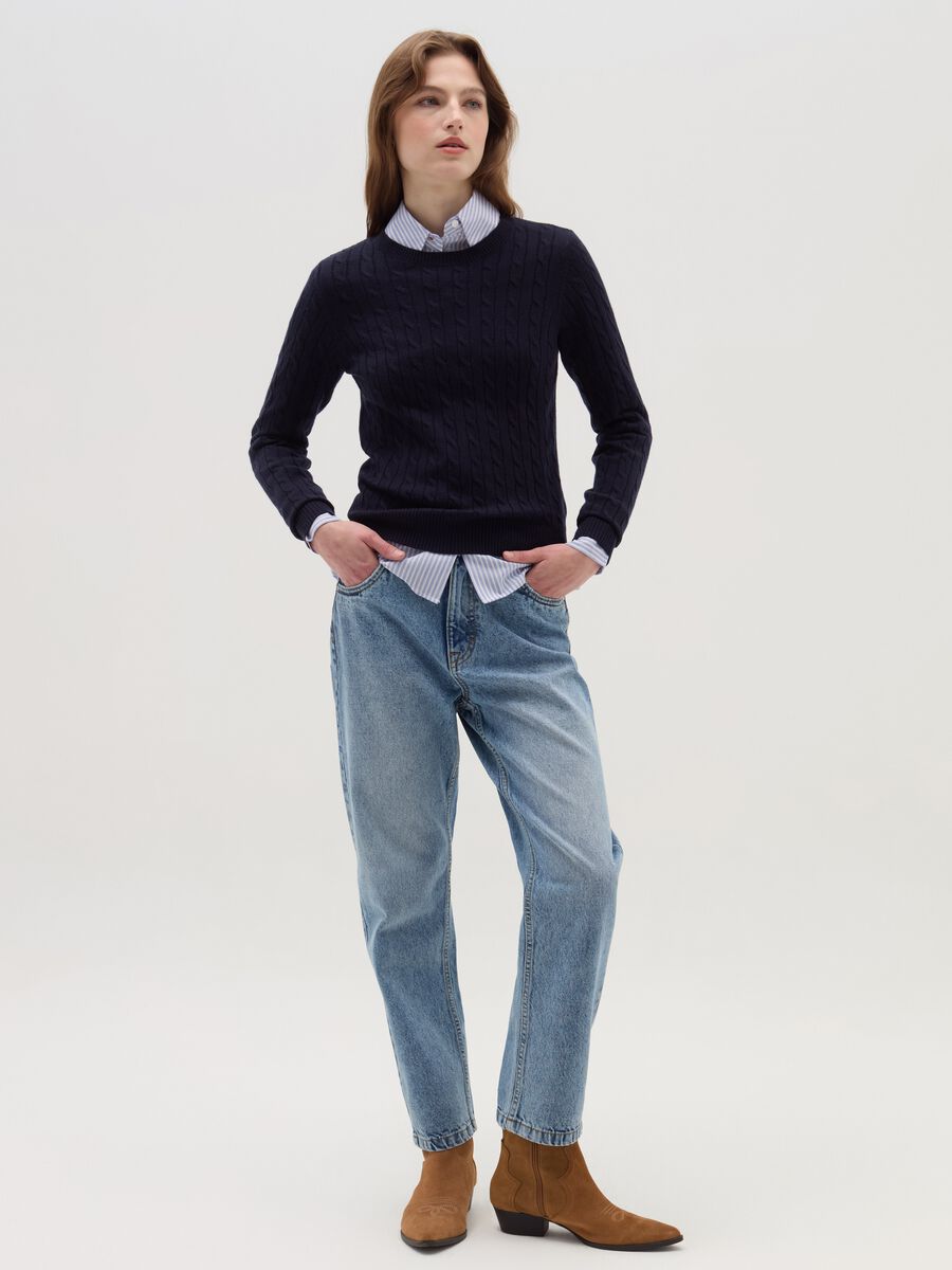 Ribbed pullover with cable-knit design_0