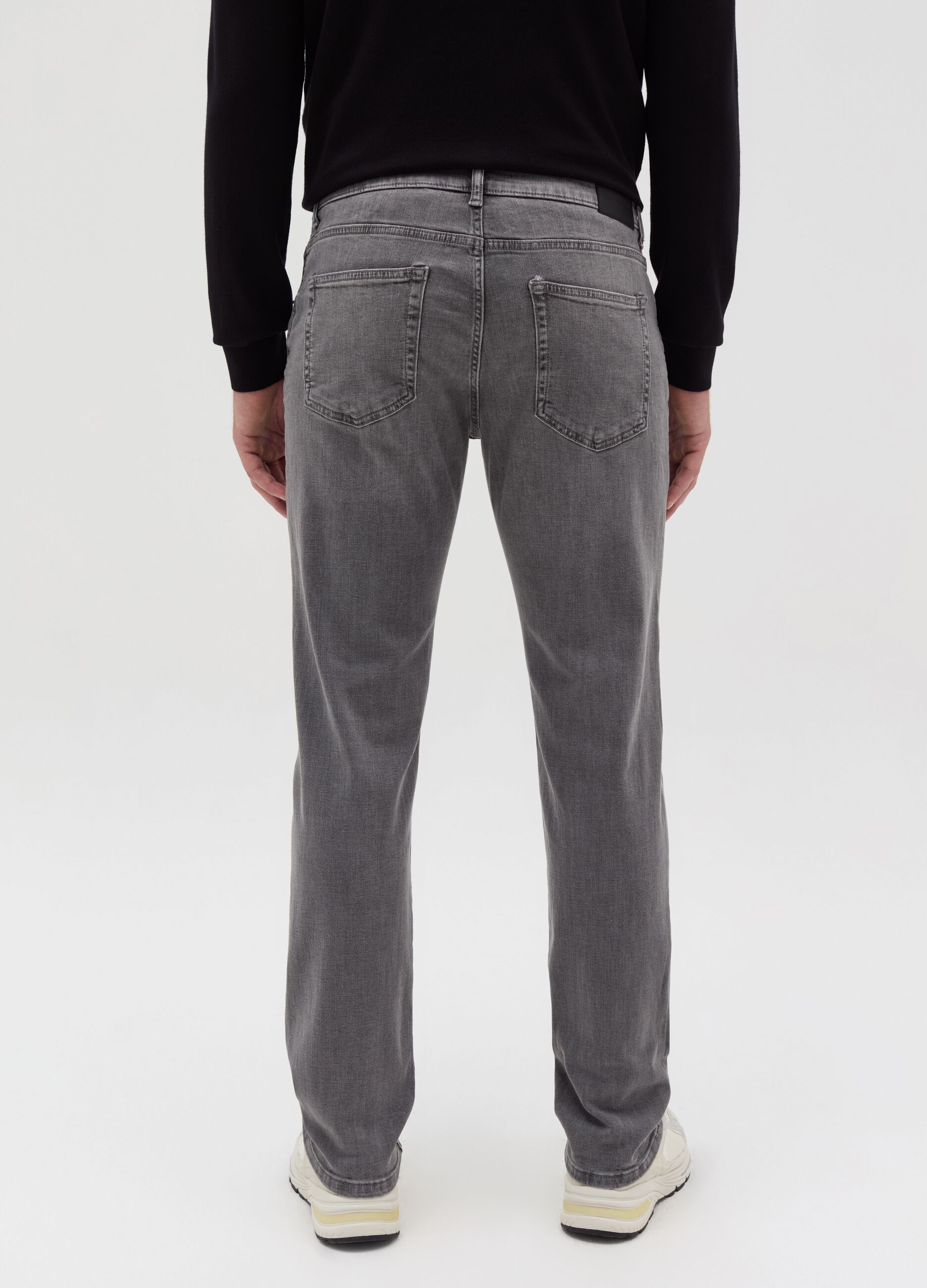 Regular-fit cross-hatch cotton jeans