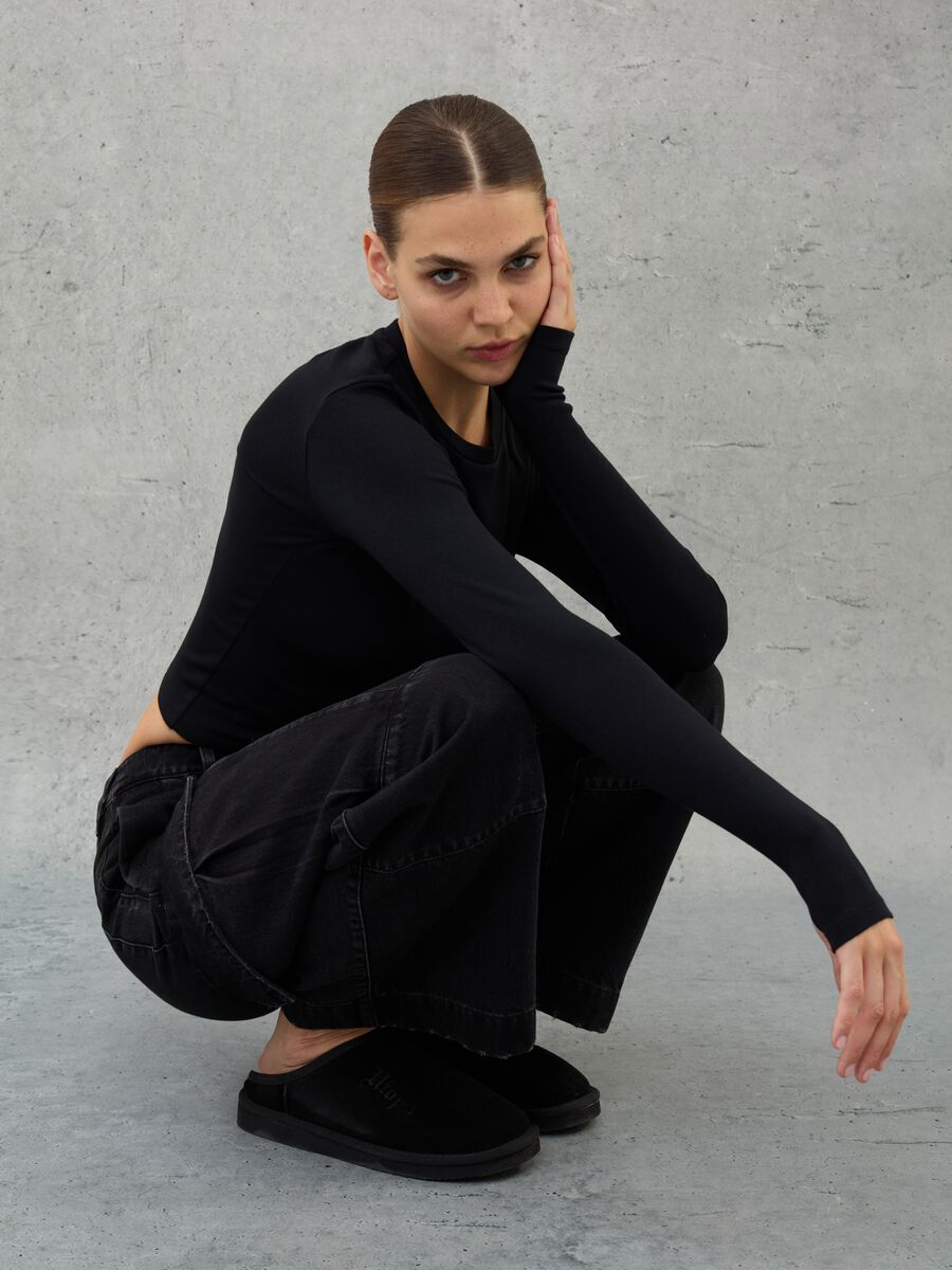 Crop Long-sleeved T-shirt Black_0