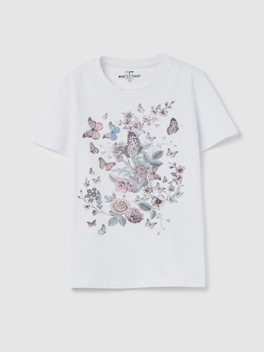 T-shirt with butterflies and flowers print_4