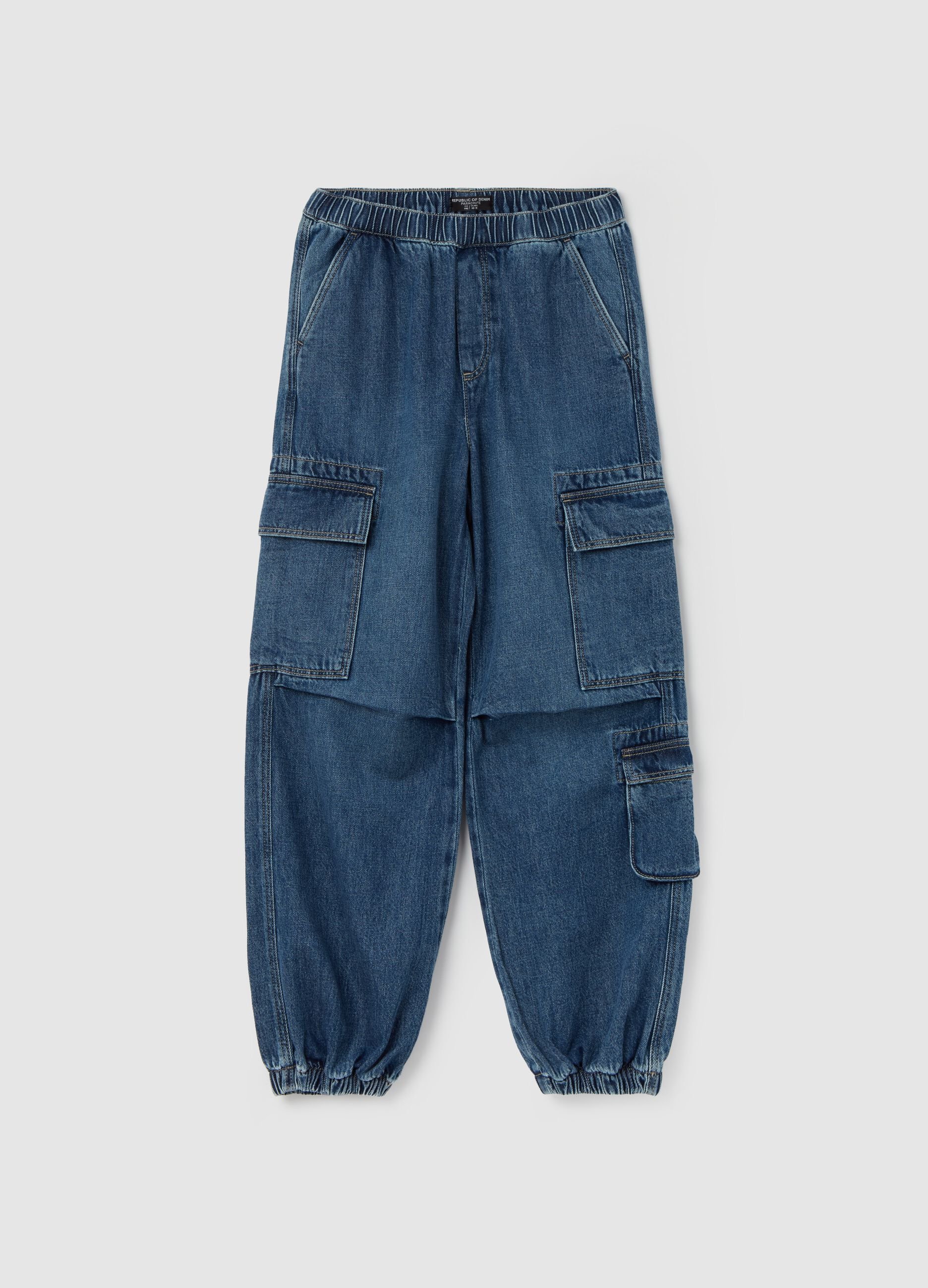 Parachute cargo joggers in denim