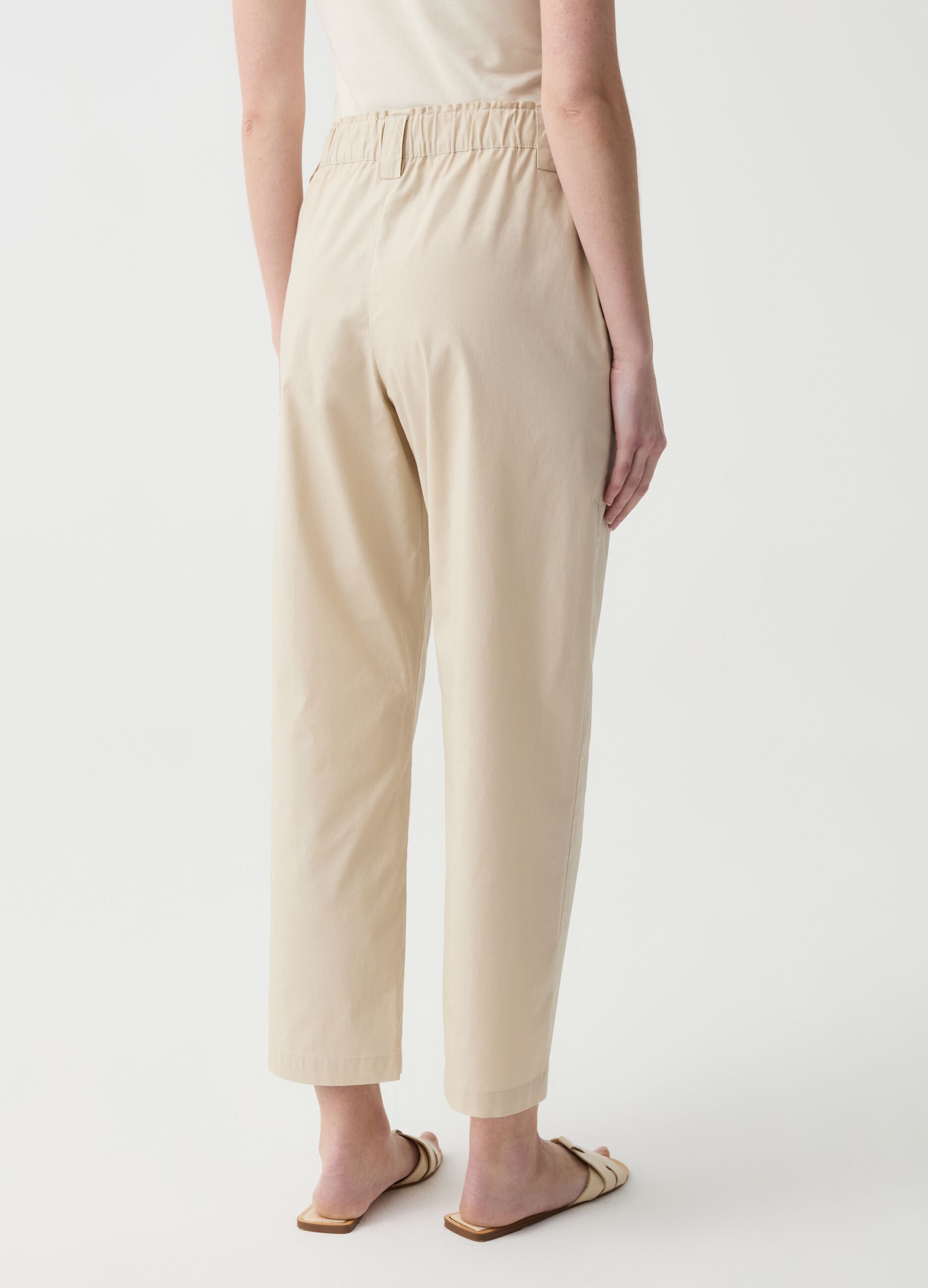 Wide-leg cropped trousers in stretch cotton