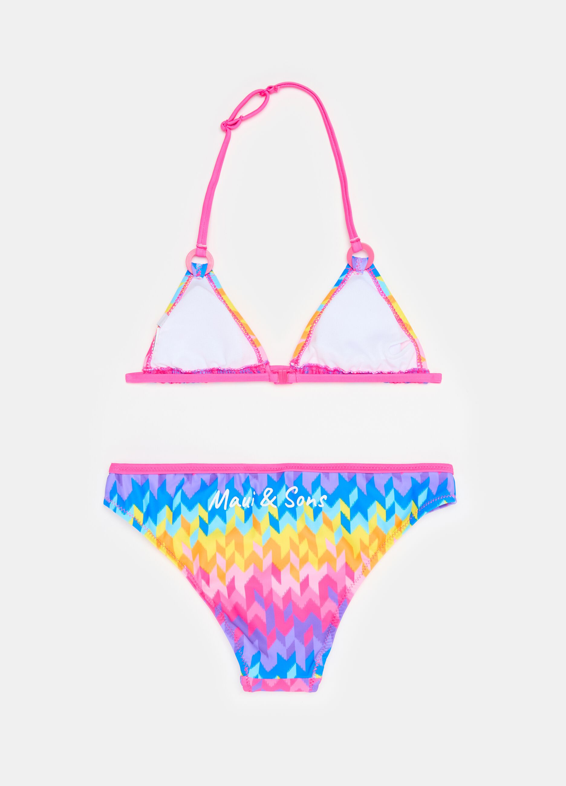 Bikini with multicoloured optical pattern