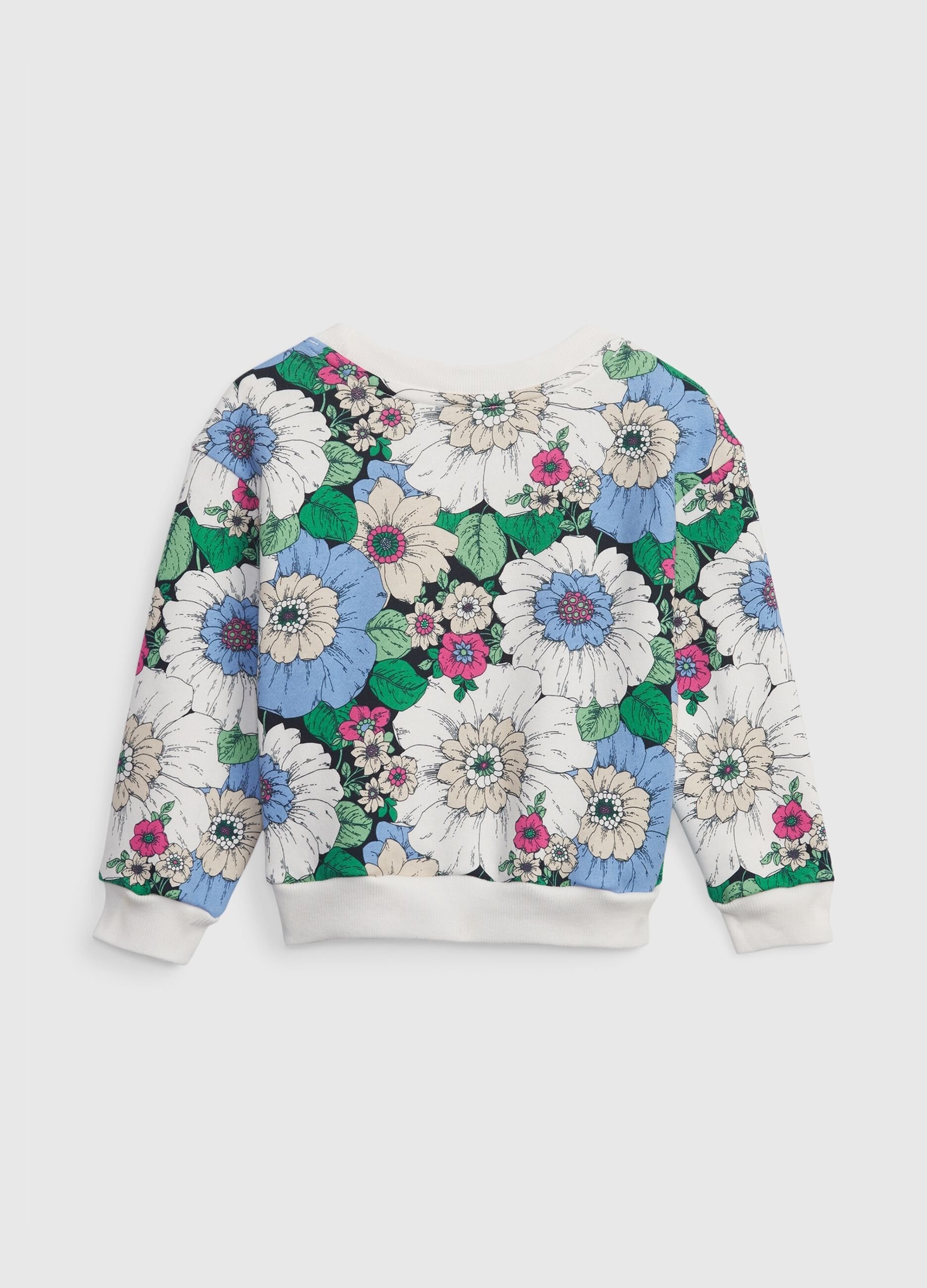 Sweatshirt with round neck and floral pattern
