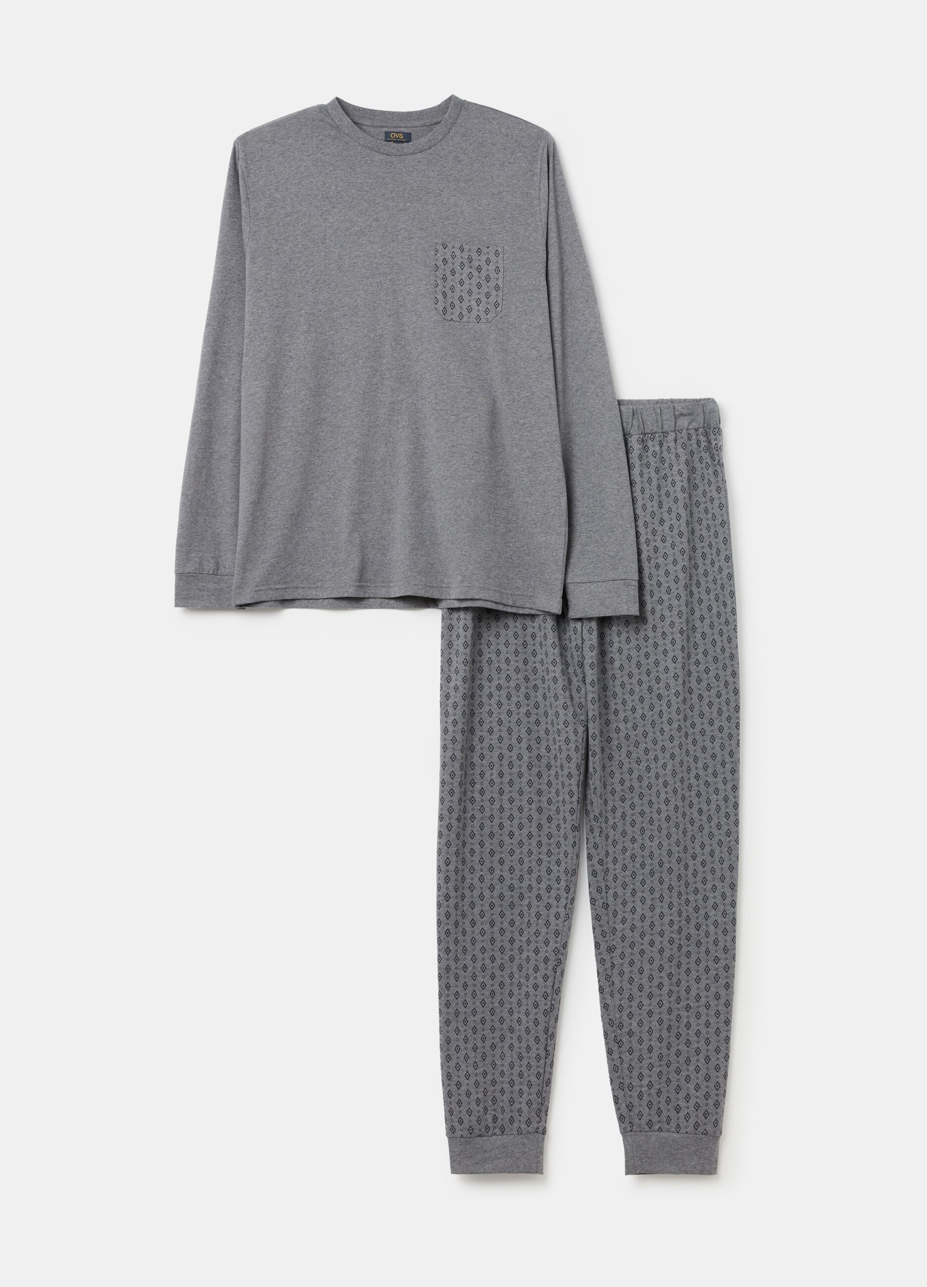 Long pyjama top with contrasting pocket