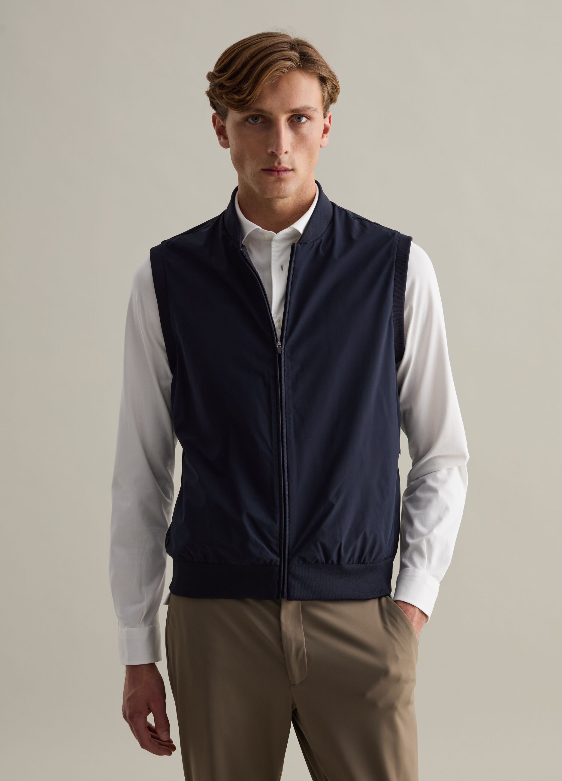 Contemporary gilet in technical fabric