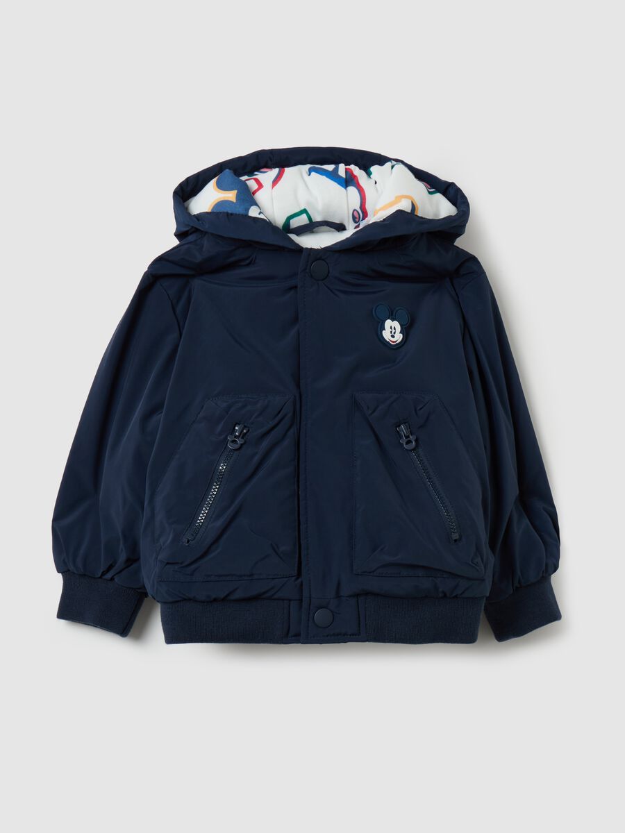 Bomber jacket with hood and Mickey Mouse print_0