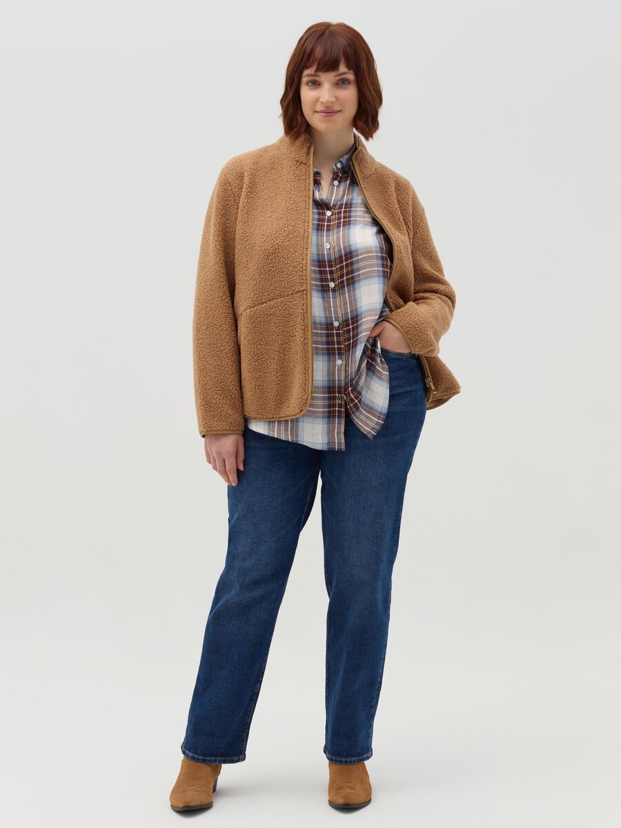 Curvy short bouclé jacket with piping_0