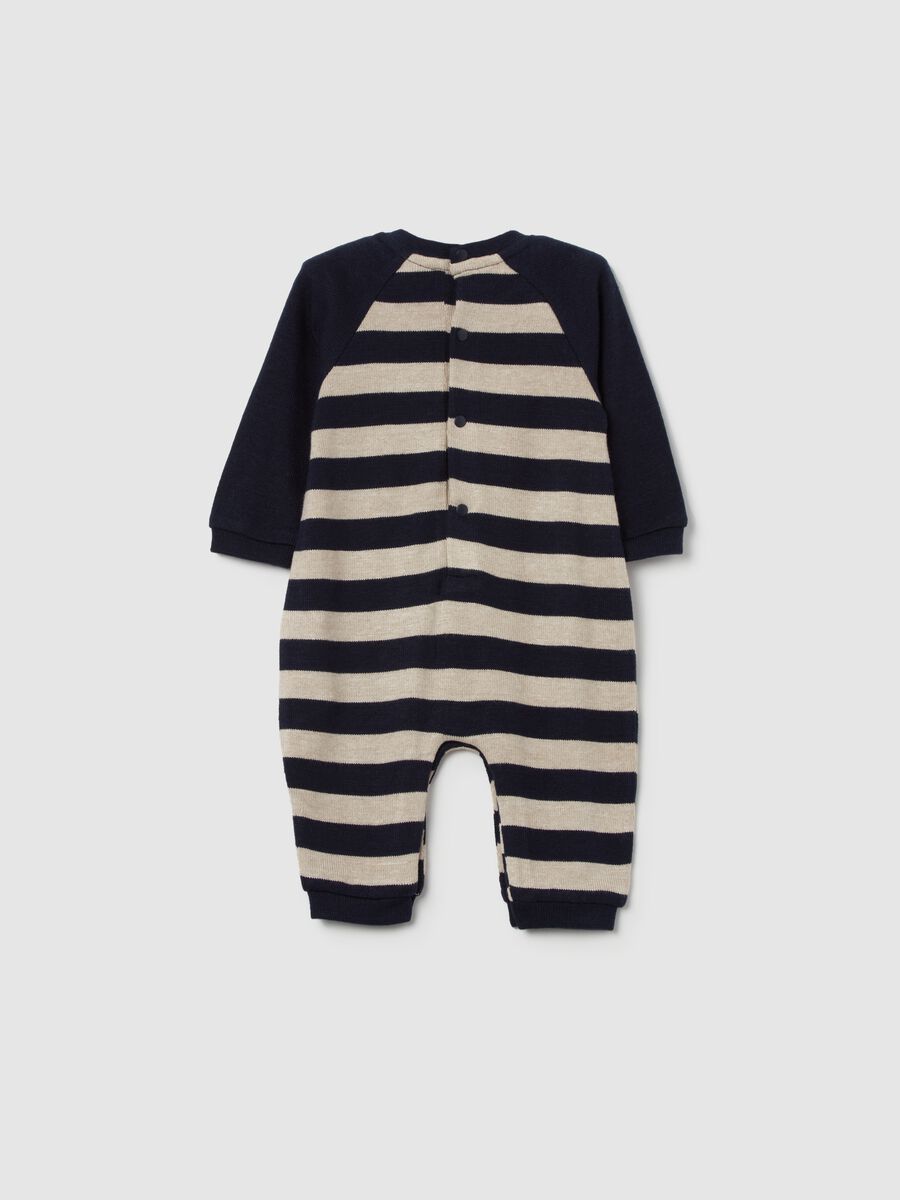 Striped knit onesie with teddy bear_1