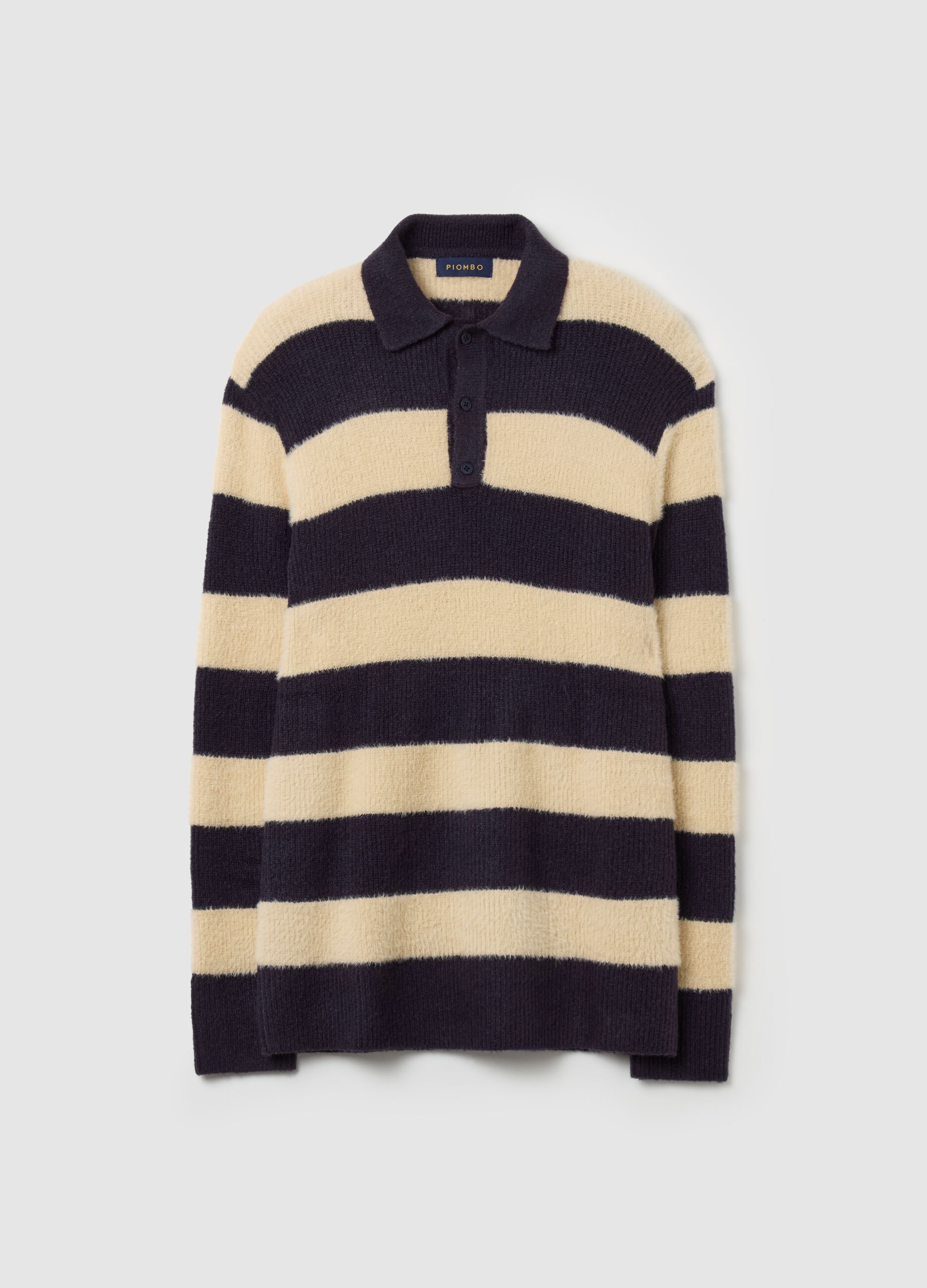 Striped pullover with polo neckline